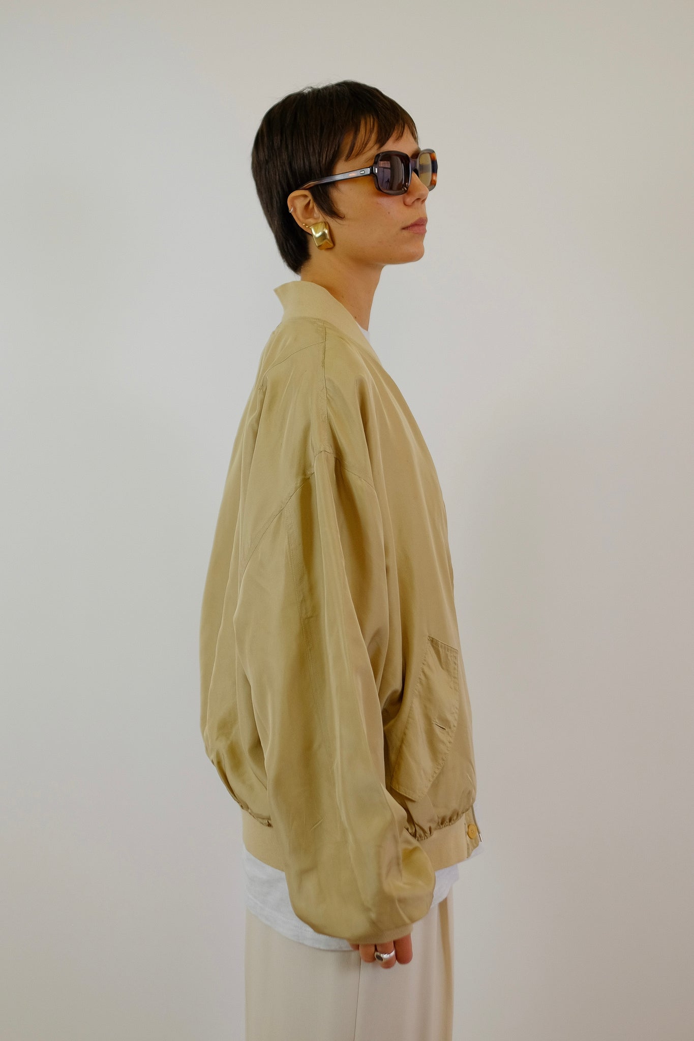 SILK BOMBER JACKET IN TAUPE