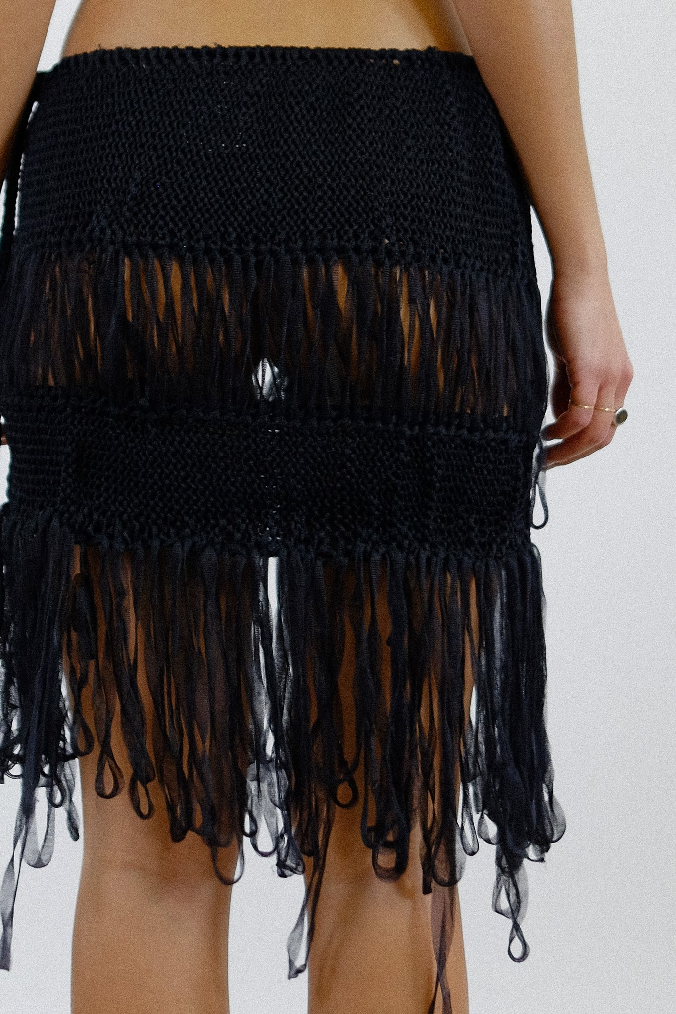 GIANFRANCO FERRÉ HAND KNITTED TULLE LOOP SKIRT IN BLACK