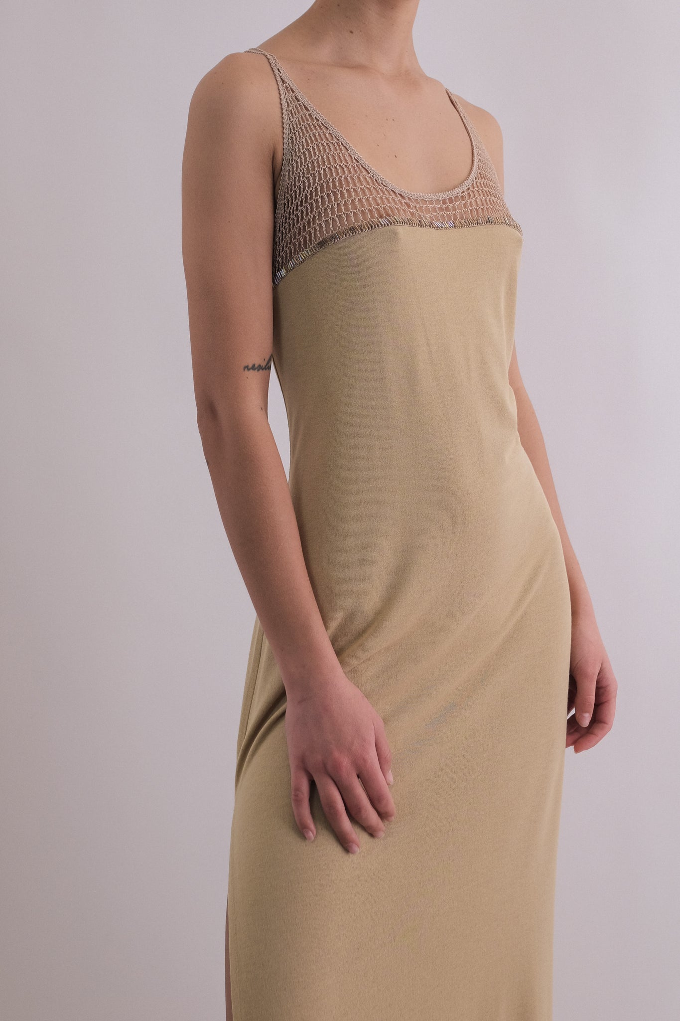 LA PERLA NET DRESS IN PALE TAUPE