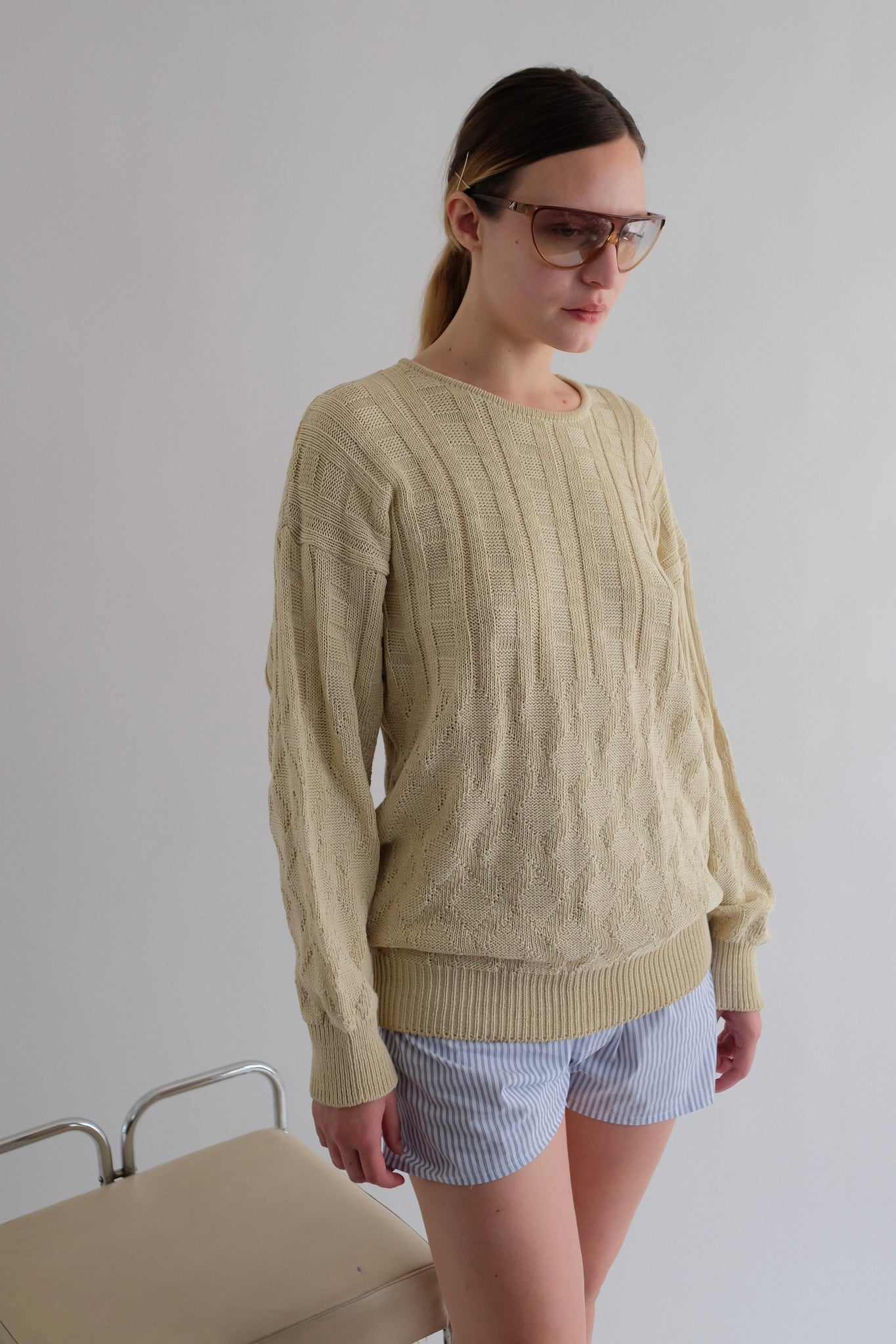 EMANUEL UNGARO LIGHT COTTON KNIT IN BEIGE CABLE