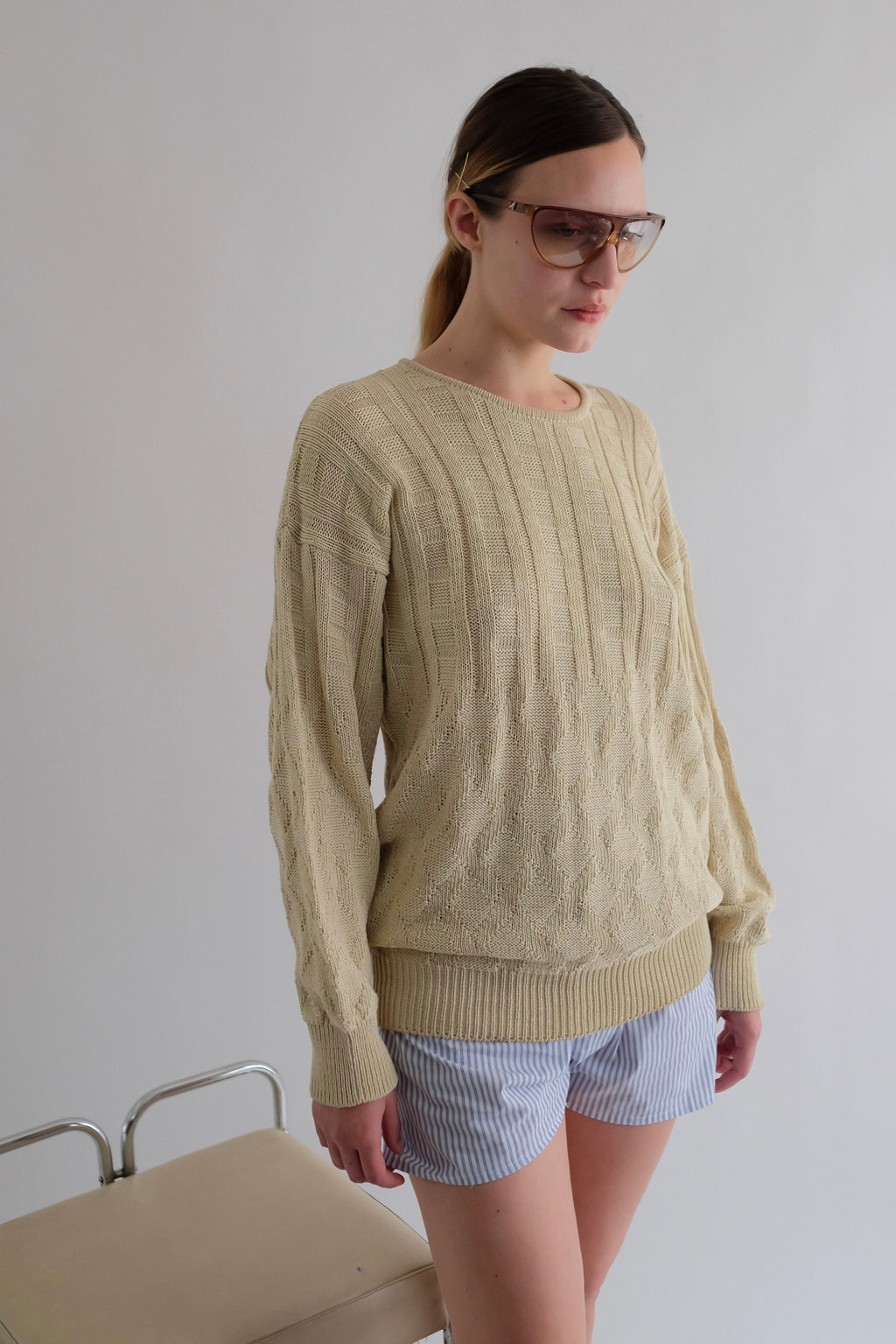 EMANUEL UNGARO LIGHT COTTON KNIT IN BEIGE CABLE