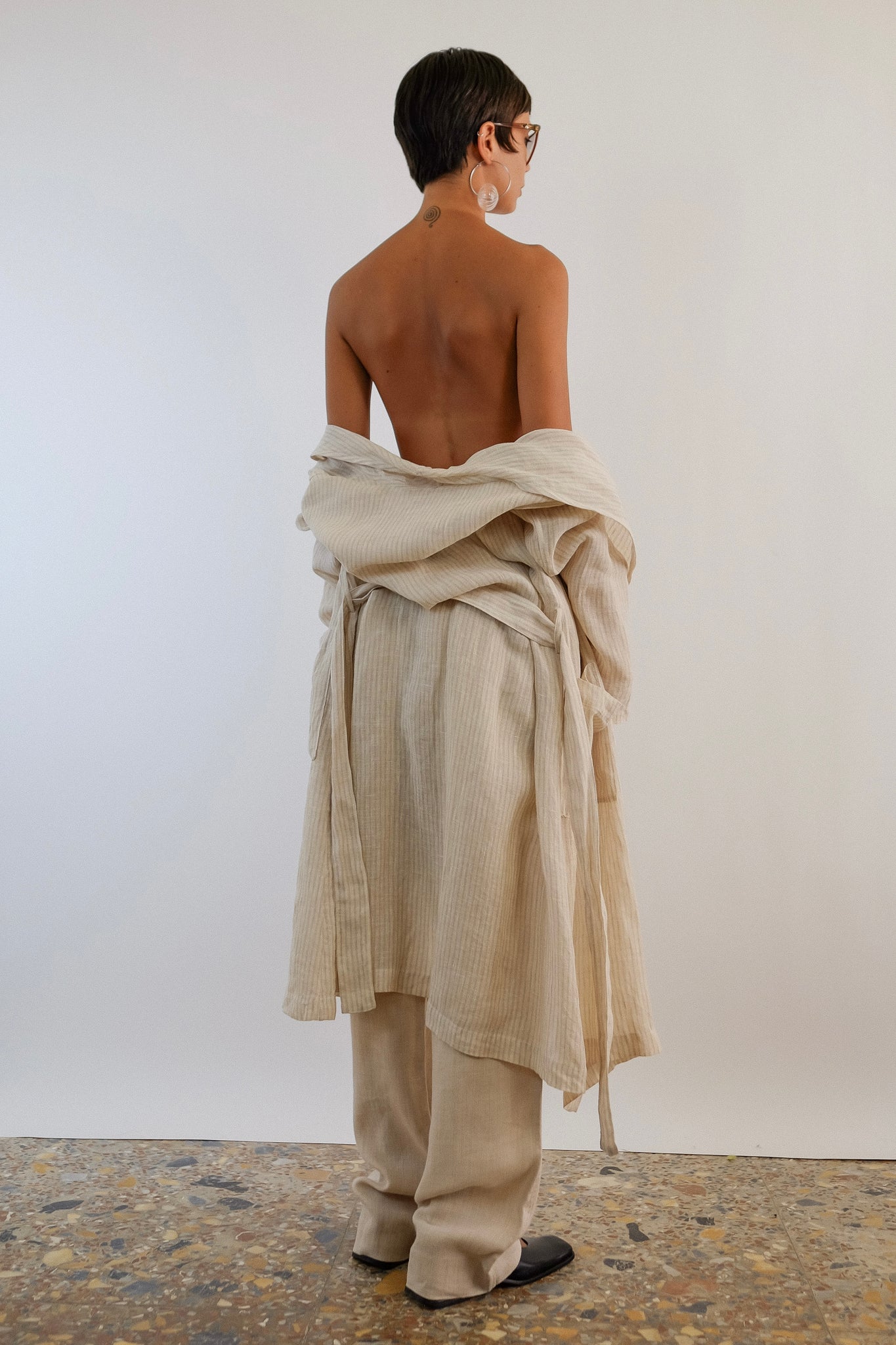 80S ISSEY MIYAKE - PLANTATION LINE ROBE IN ECRU LINEN