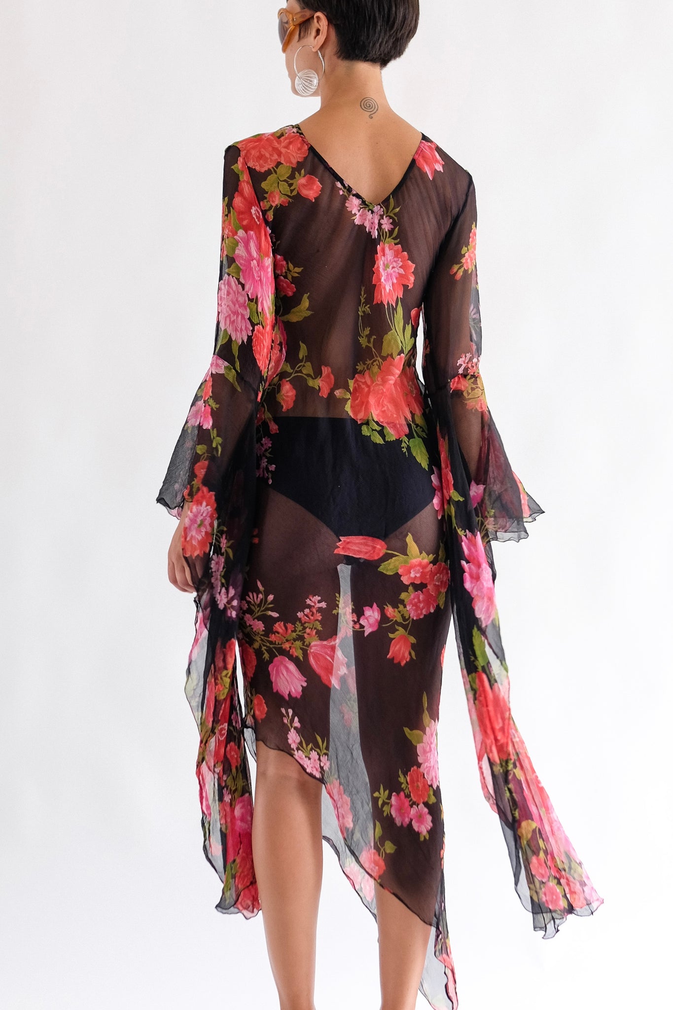 FLORAL BIAS CUT SEMI-SHEER TENDRIL DRESS IN SILK FLOREAL