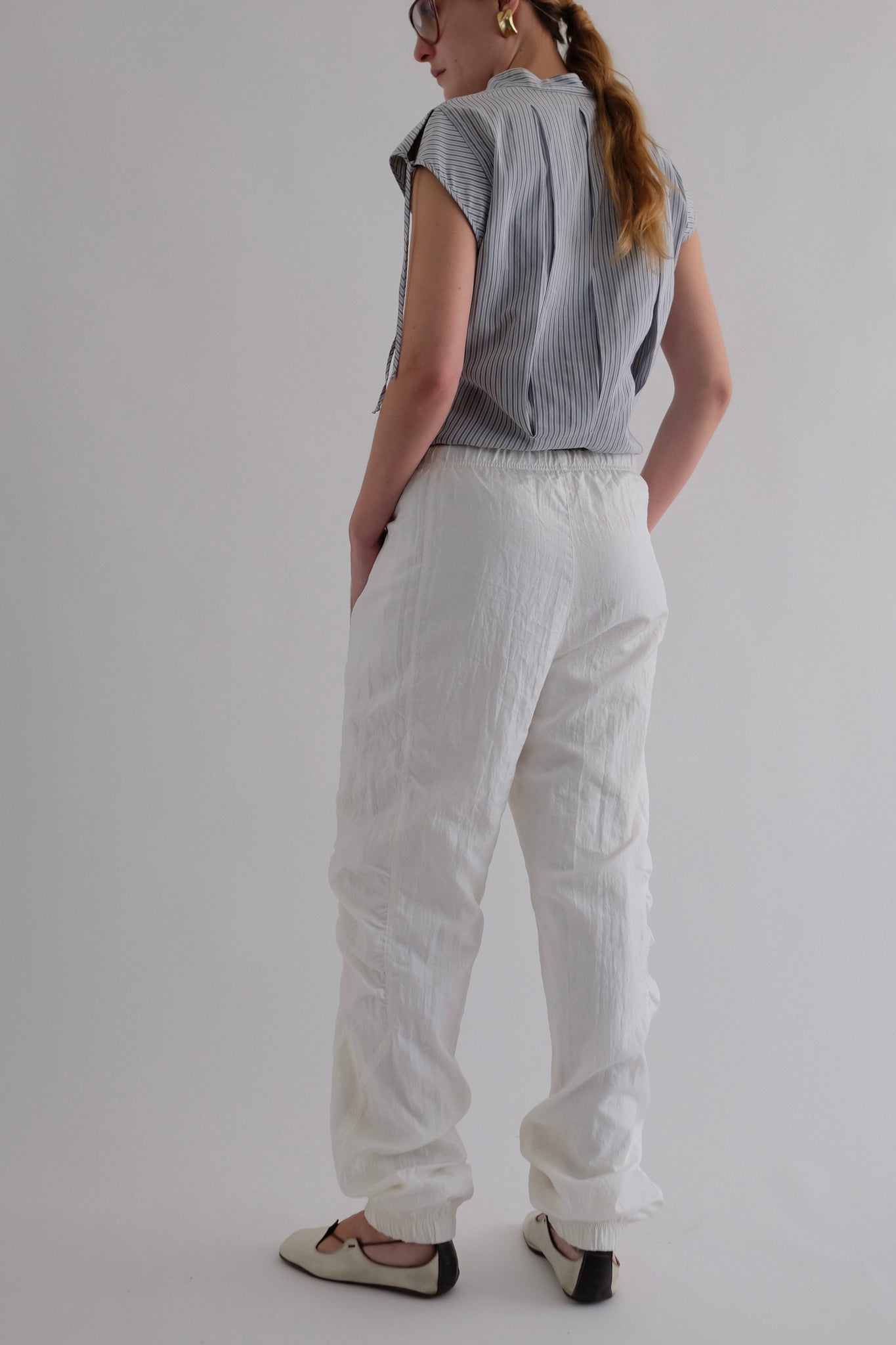 80S SERGIO TACCHINI PANELED-RUCHED SPORT PANTS IN WHITE