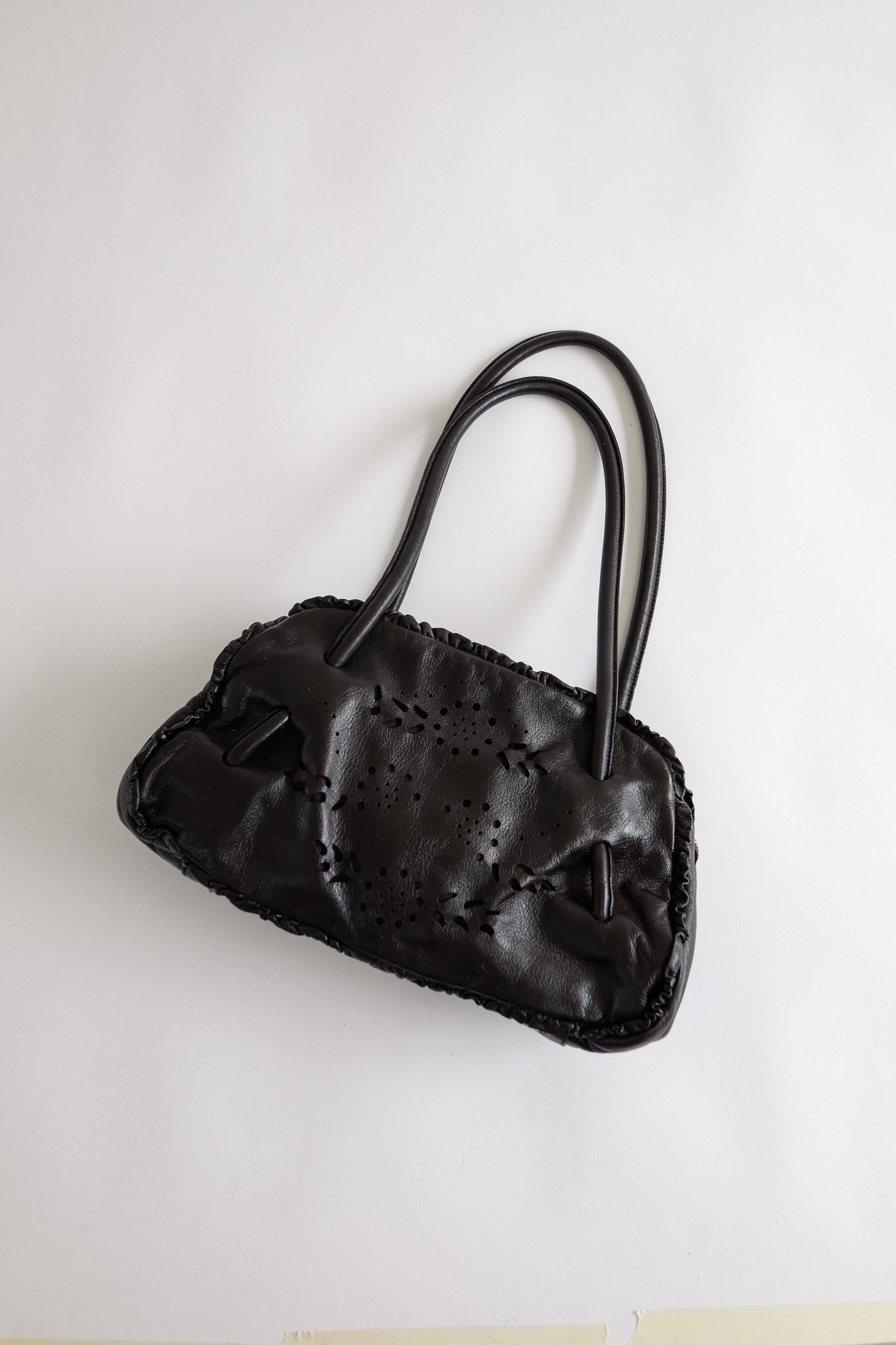 FURLA PERFORATED LEATHER BAG IN DARK CHOCOLATE BROWN