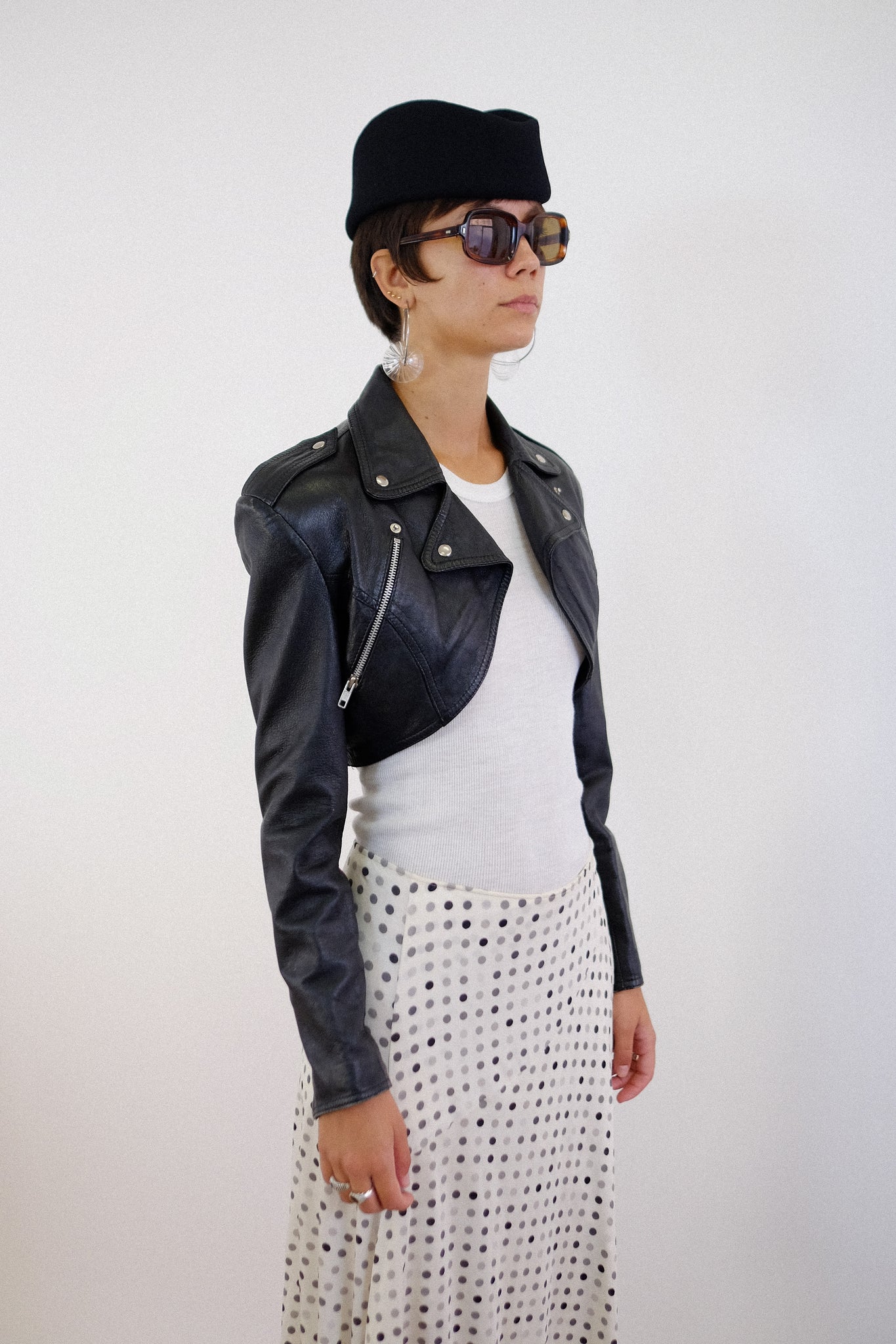 1980s PLEIN SUD CROP LEATHER JACKET IN BLACK