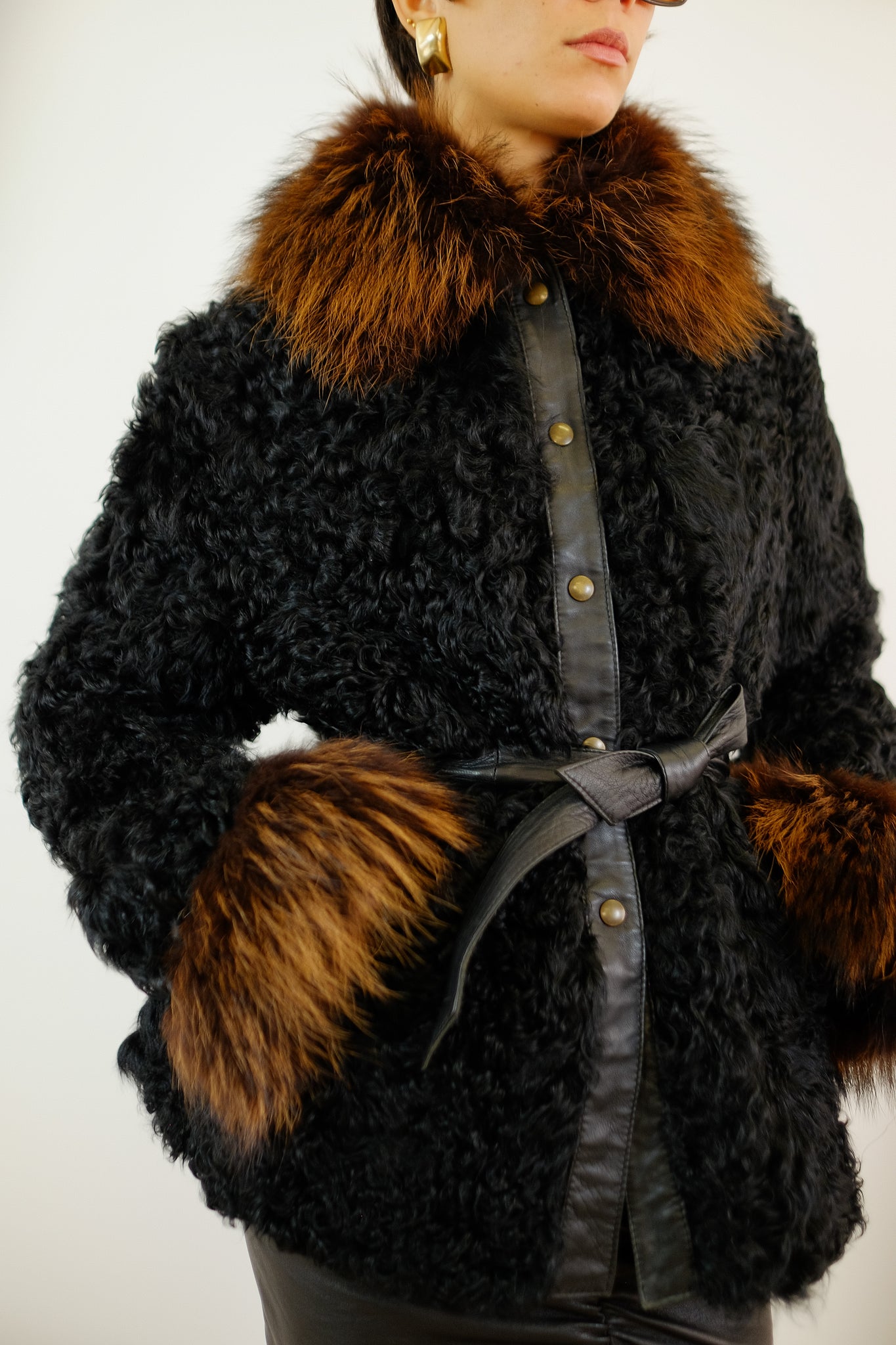 ITALIAN SHEARLING JACKET WITH FUR DETAILING IN BLACK
