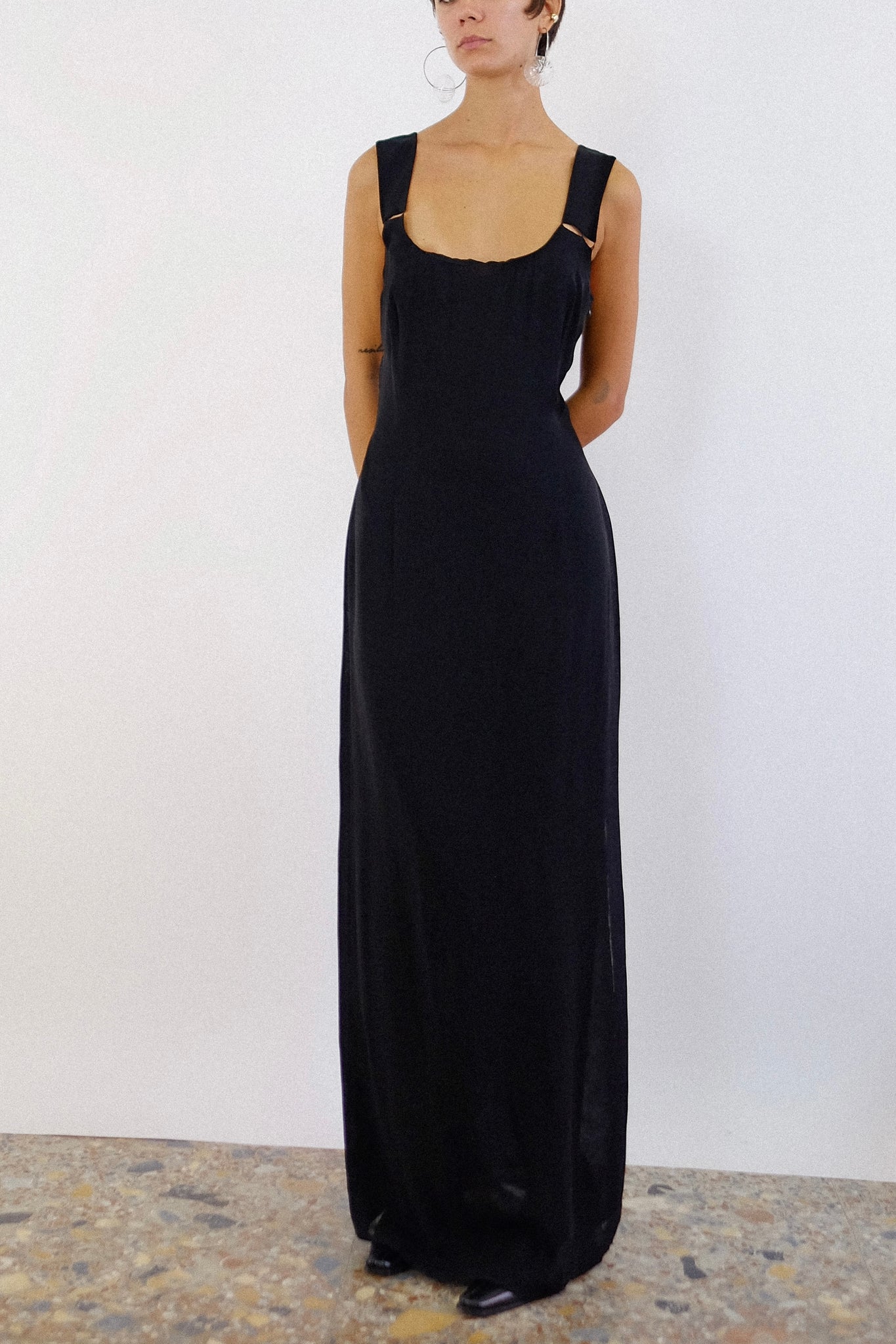 MAXMARA FRACTURED CUTOUT MAXI DRESS IN BLACK CREPE