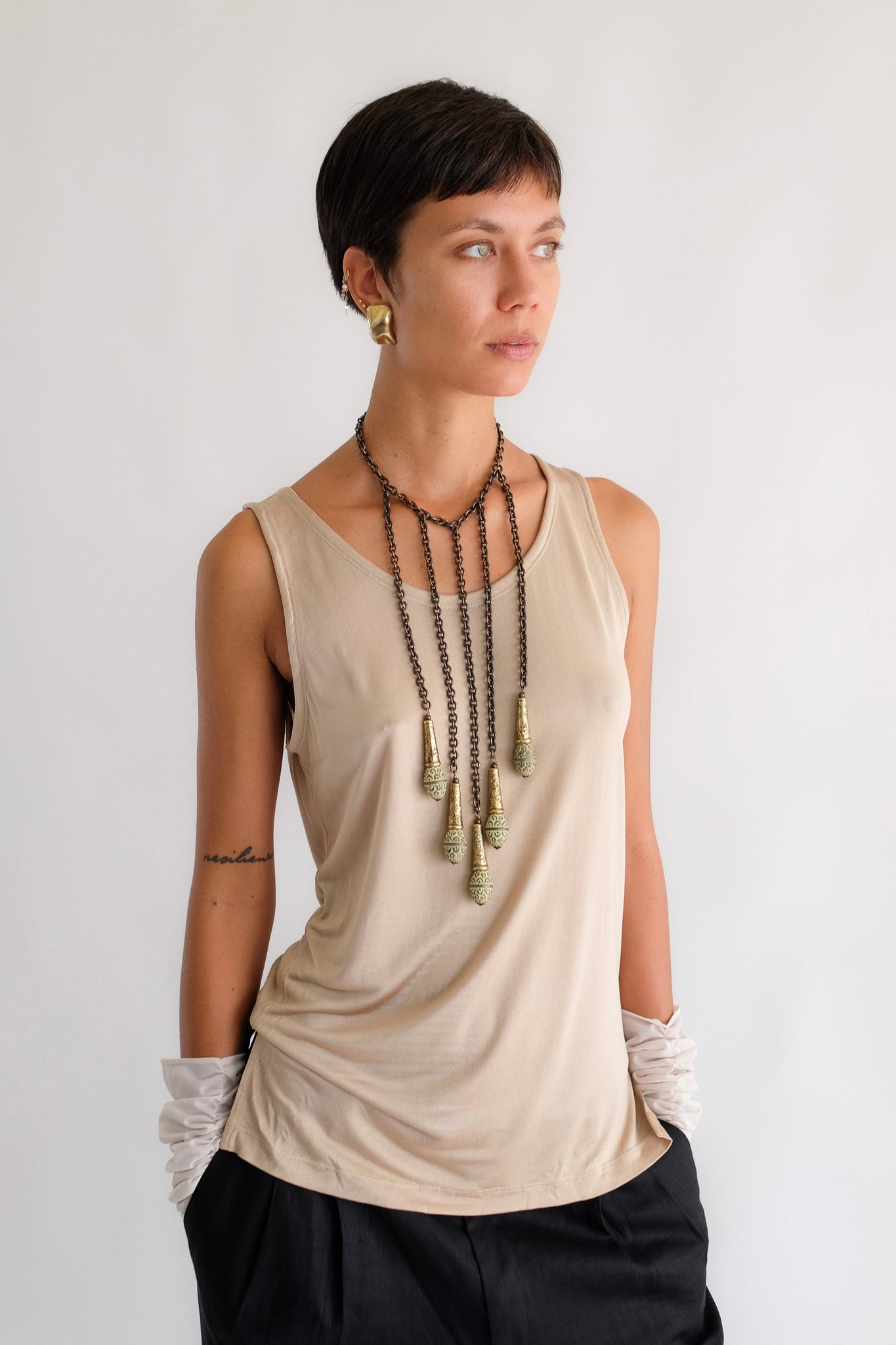 FENDI SIMPLE TANK IN BEIGE SILK JERSEY