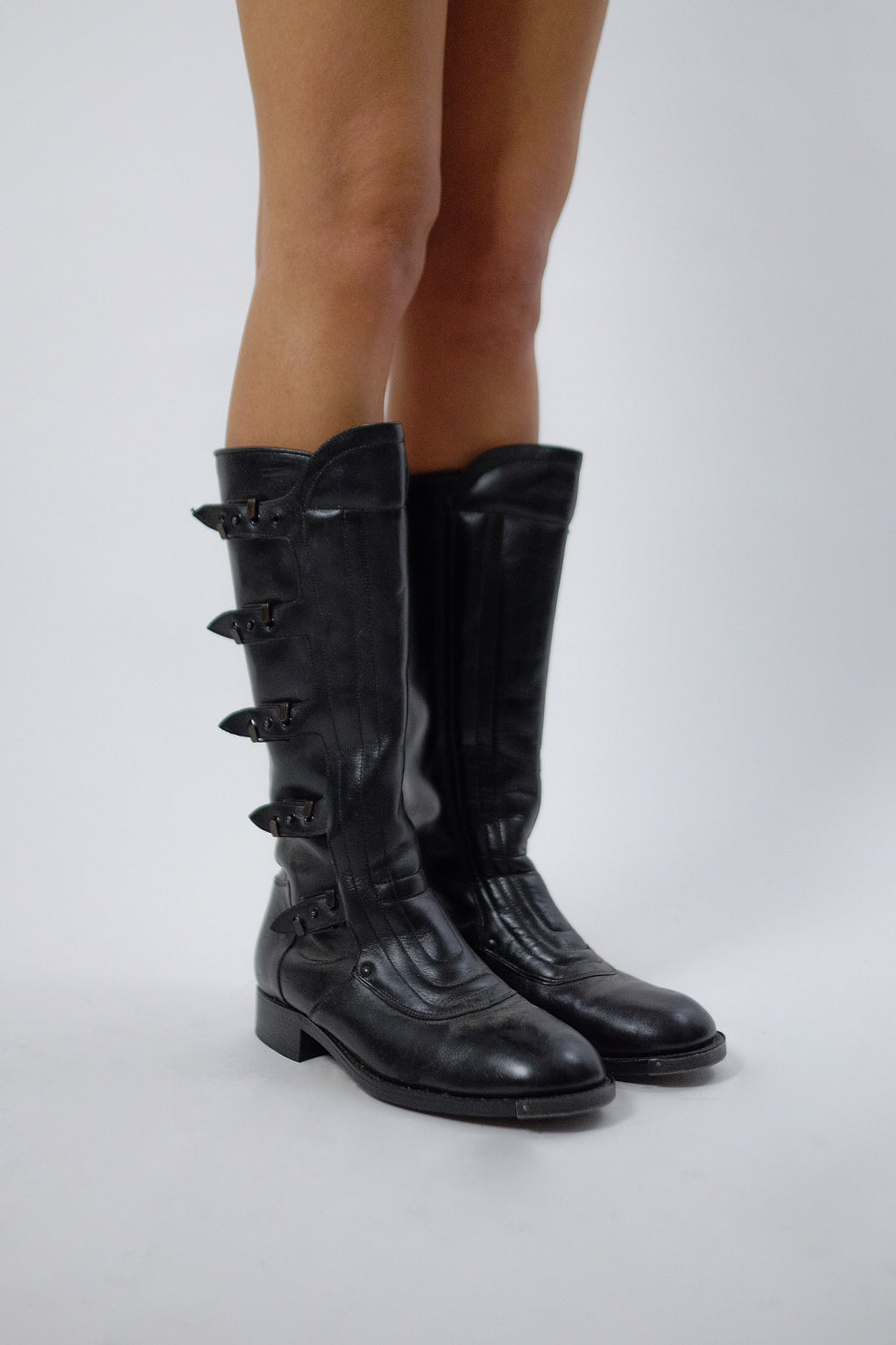 BLACK LEATHER ITALIAN MOTO BOOTS