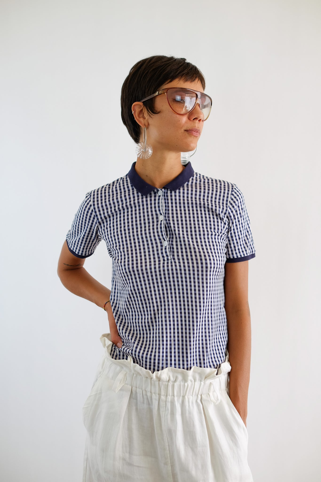 DOLCE & GABBANA STRETCH POLO IN BLUE GINGHAM