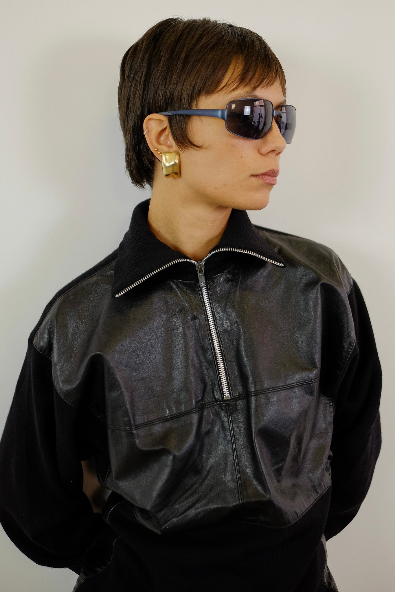 MONDRIAN SWEATER WITH LEATHER IN BLACK