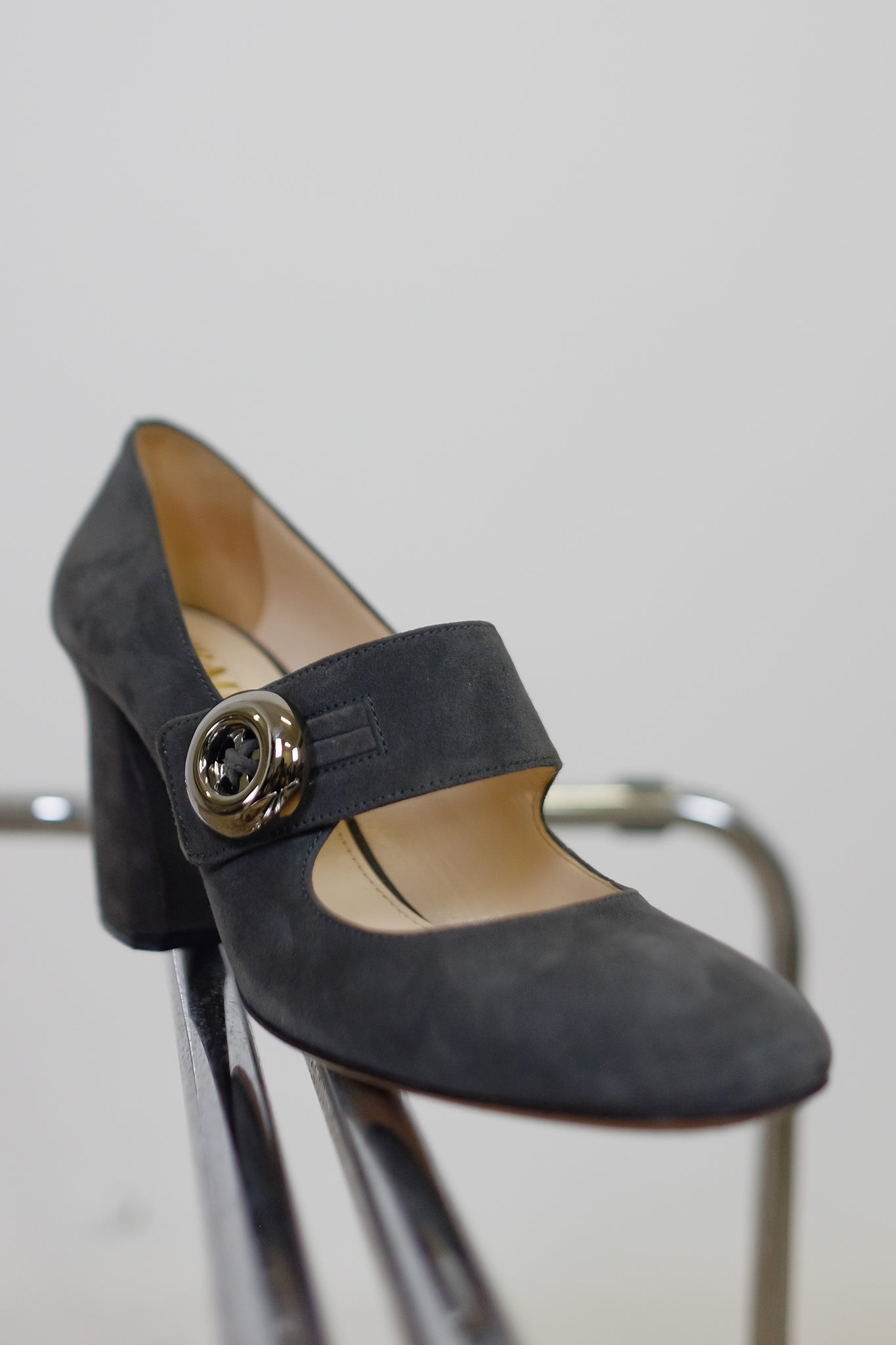 PRADA SUEDE MARY JANE IN SLATE GREY