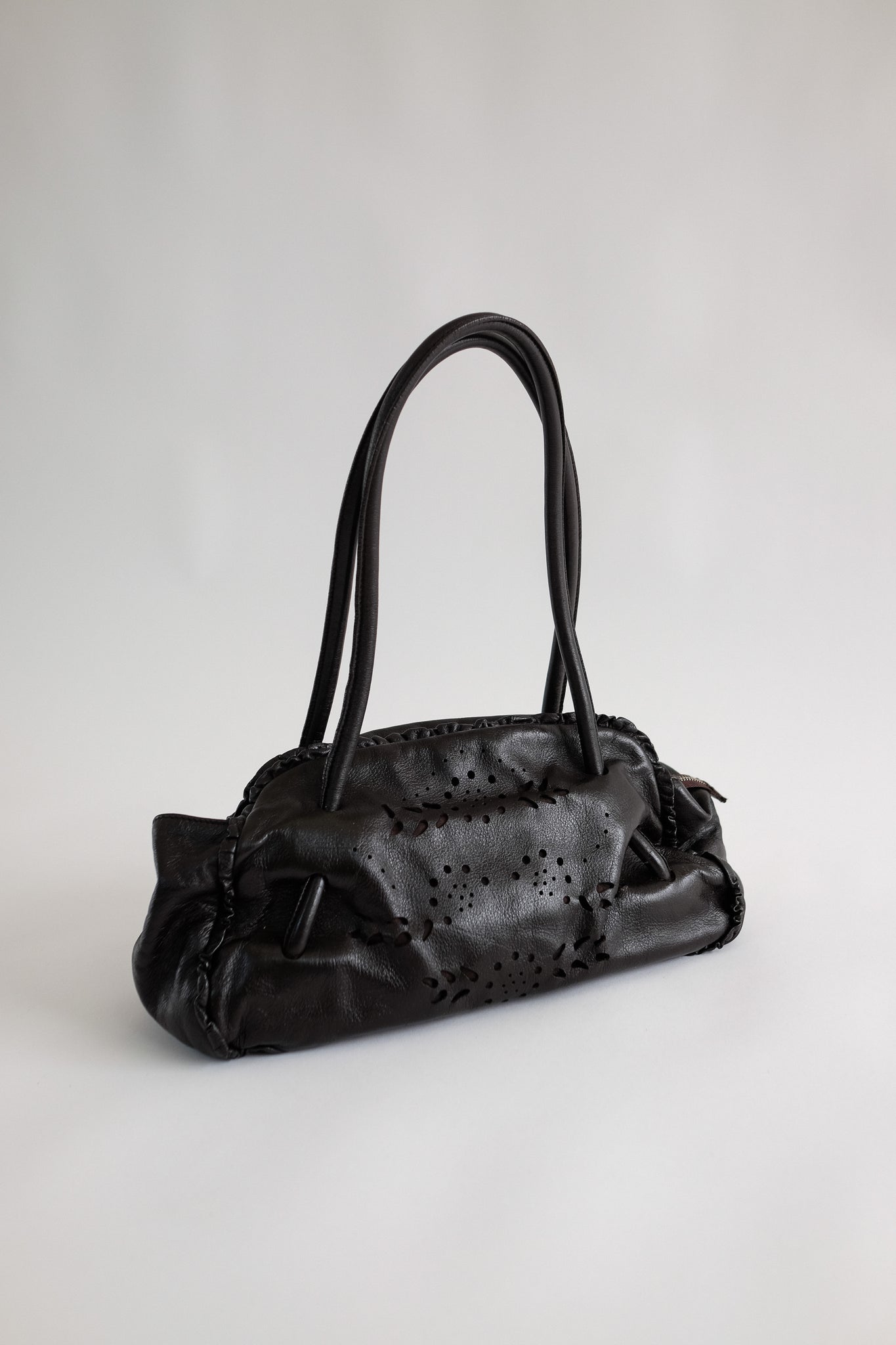 FURLA PERFORATED LEATHER BAG IN DARK CHOCOLATE BROWN