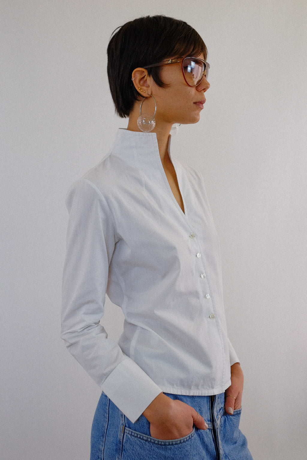 COMBIPEL ESISTO FUNNEL NECK SHIRT IN WHITE