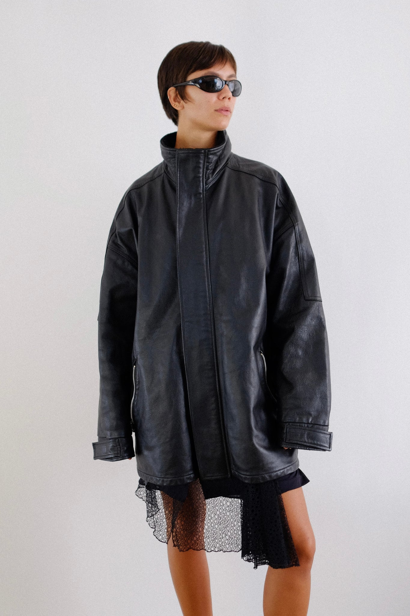 1990s ARMANI JEANS LEATHER JACKET IN BLACK