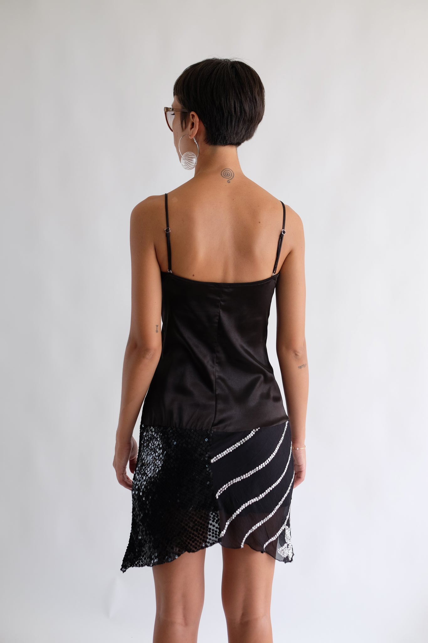 ARMANI JEANS MINI SEQUINED DRESS IN BLACK