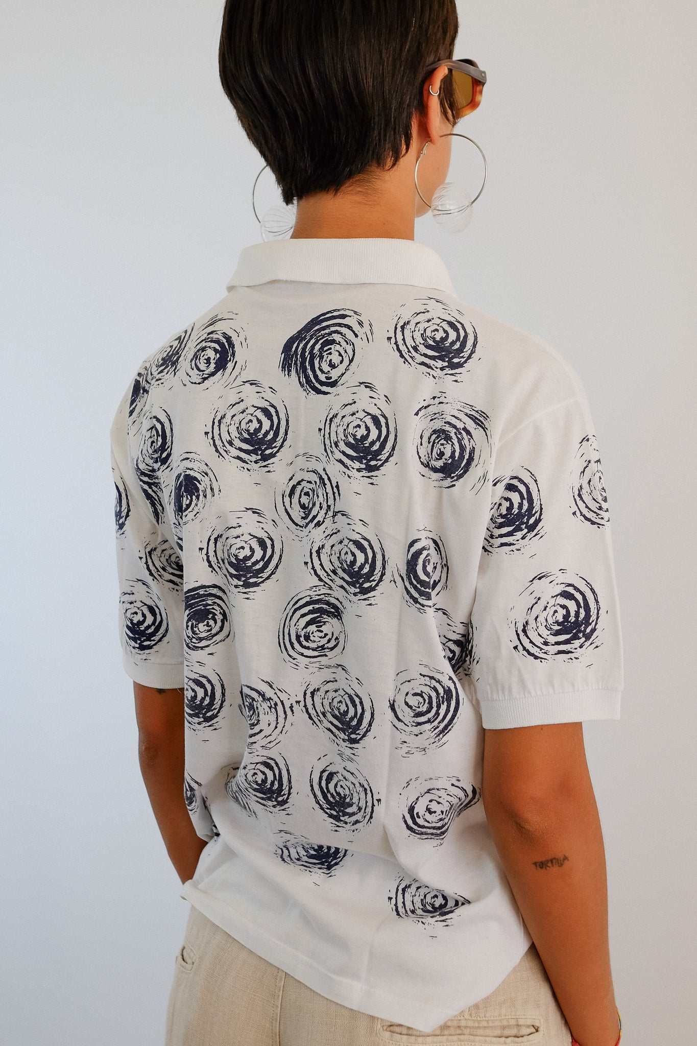 80S BRUNO ROMA SWIRL PRINT POLO IN COTTON JERSEY