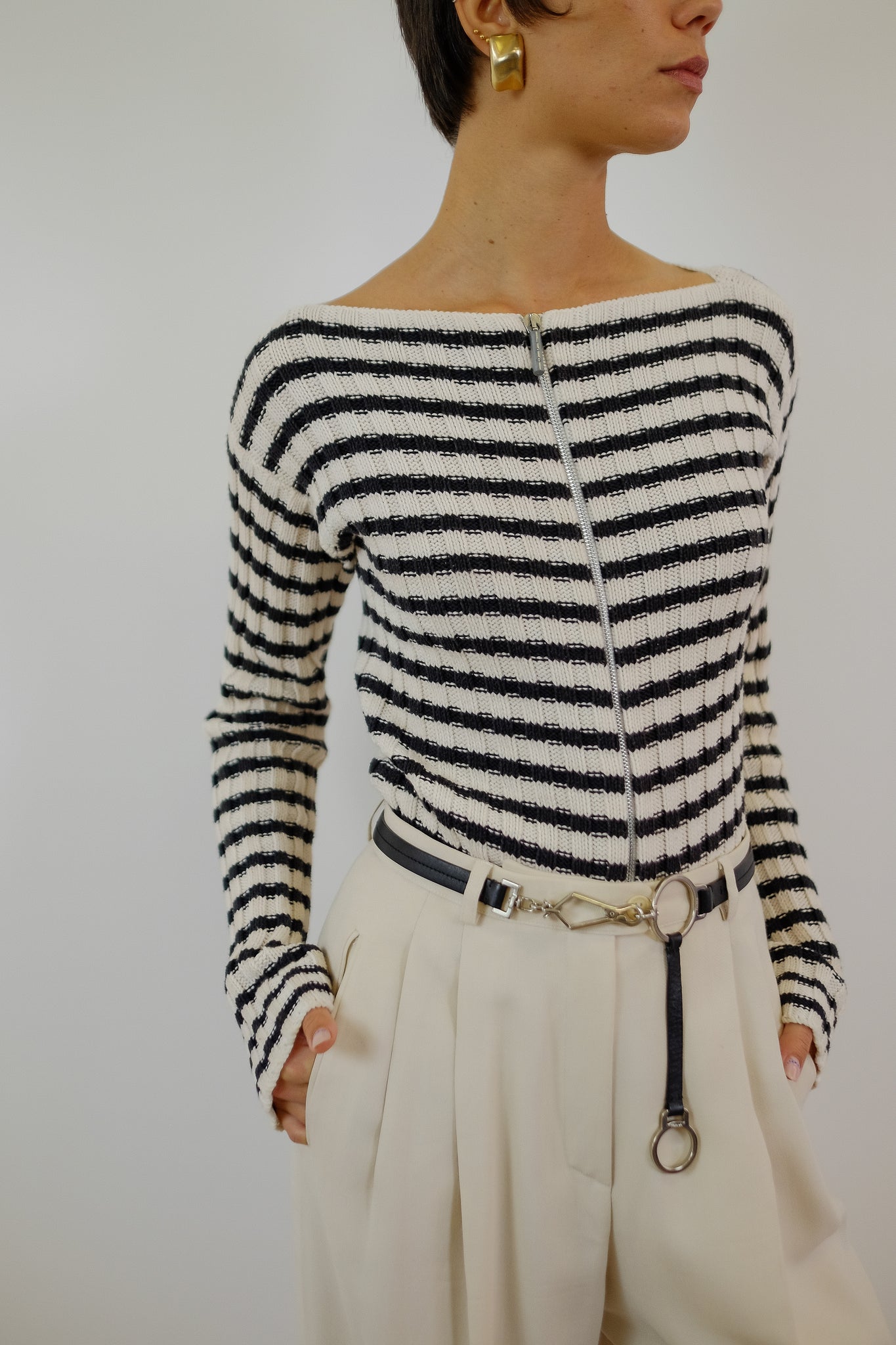 JEAN PAUL GAULTIER KNIT IN BLACK & OFF WHITE STRIPES