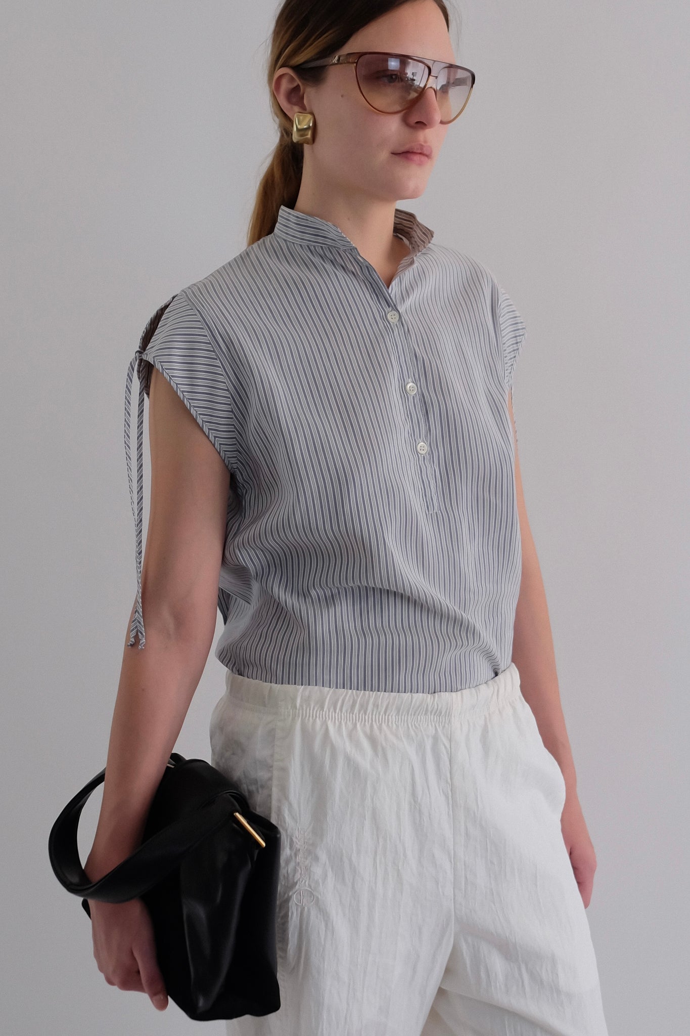 1980S VALENTINO MISS V STRIPED COTTON-SILK SHIRT