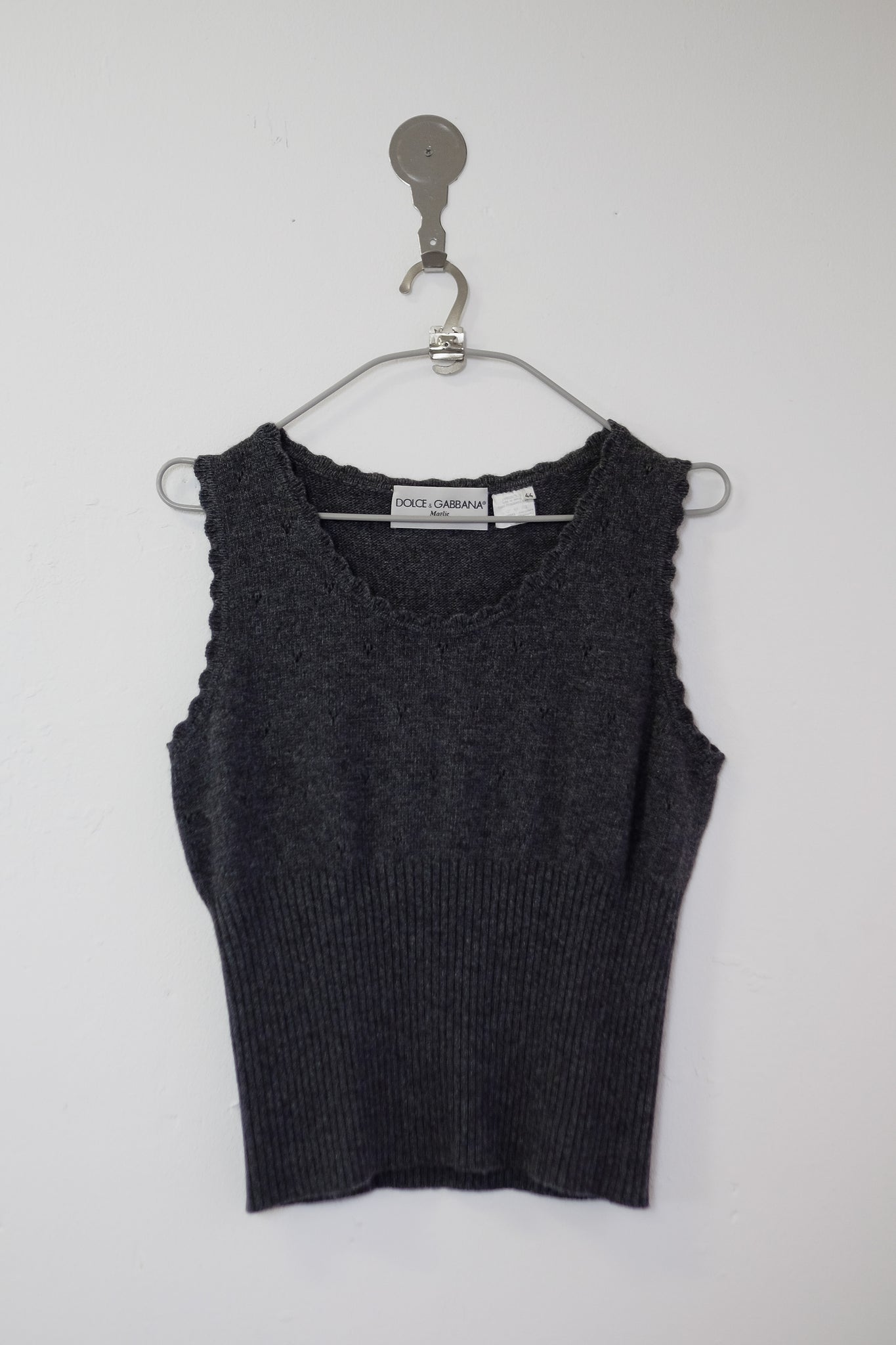DOLCE AND GABBANA SCALLOPED SWEATER VEST IN DARK GREY