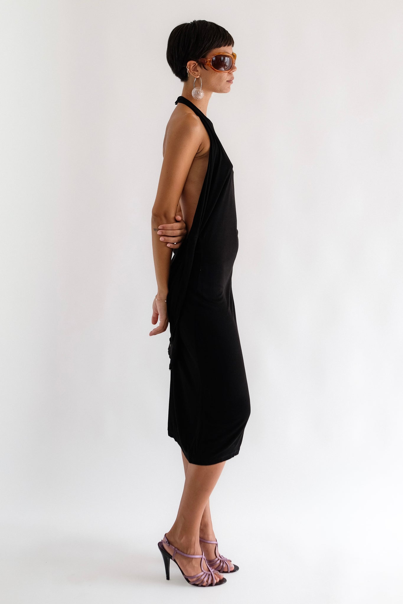ALEXANDER MCQUEEN S/S 2001 DOCUMENTED ‘VOSS’ COLLECTION DRESS IN BLACK JERSEY