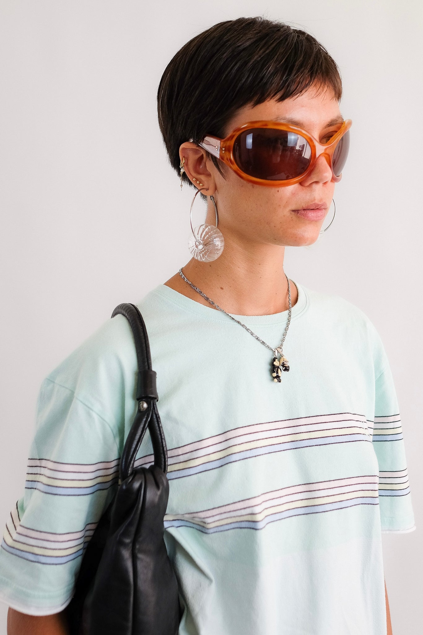 80S YVES SAINT LAURENT T IN PASTEL MINT RAYURE JERSEY