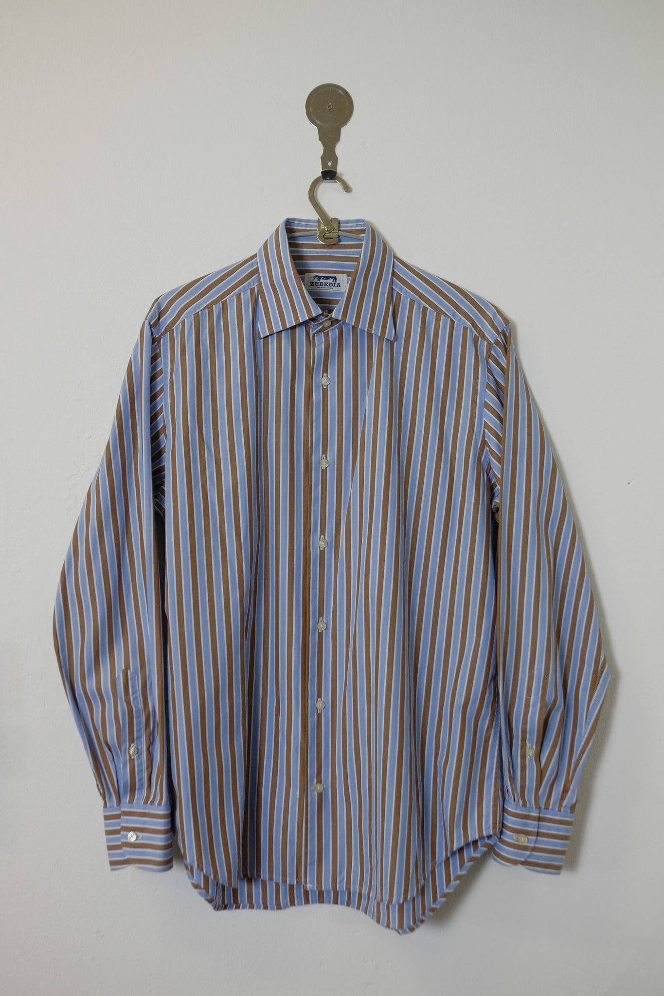 ARTISANAL MILANESE COTTON SHIRT IN BLUE & BROWN STRIPE