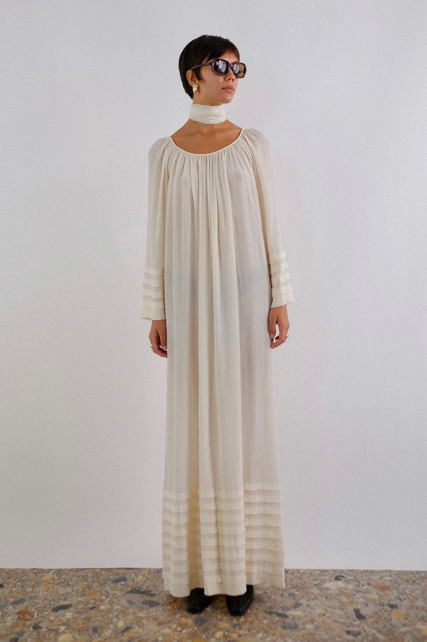 1970s VINTAGE SILK MAXI DRESS IN IVORY