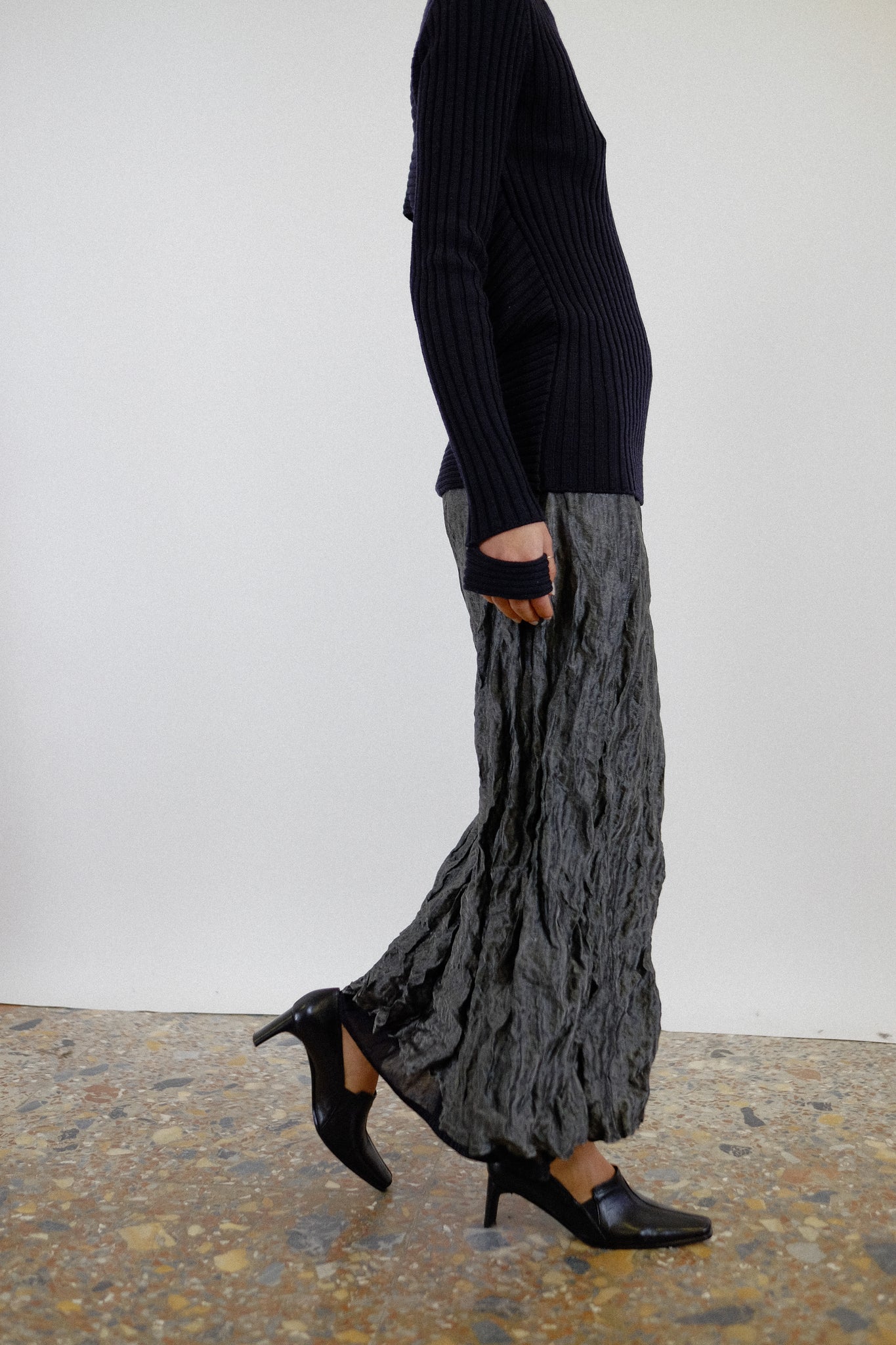 ROBERTA SCARPA METALLIC CRINKLE SKIRT IN TECHNICAL METALLIC FABRIC