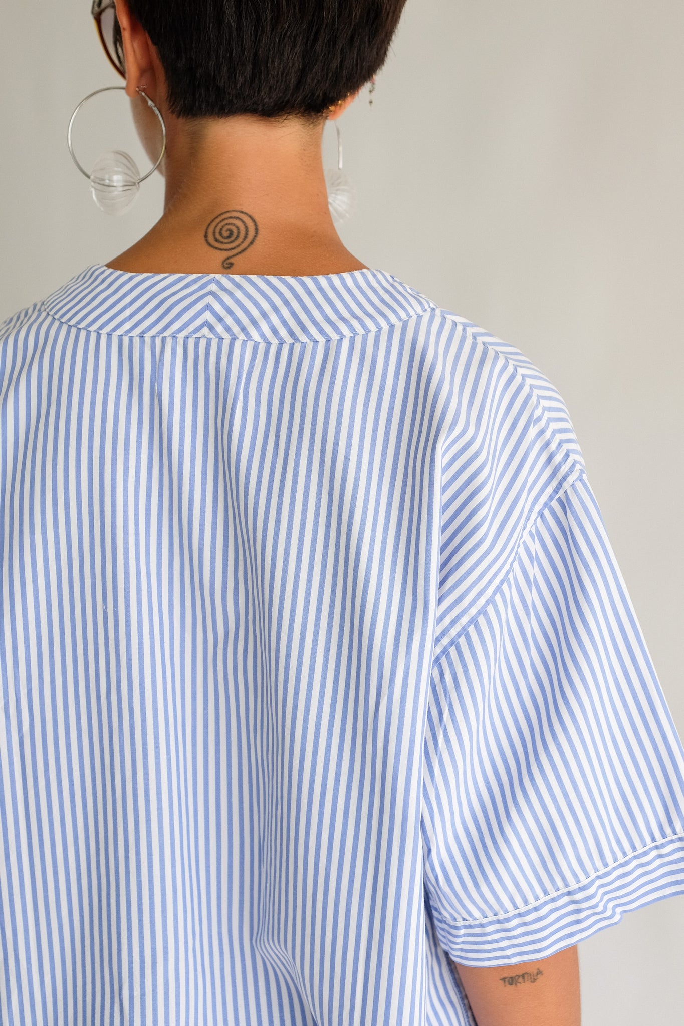 ALBERTO ASPESI STRIPED SET IN LIGHTBLUE AND WHITE COTTON POPLIN