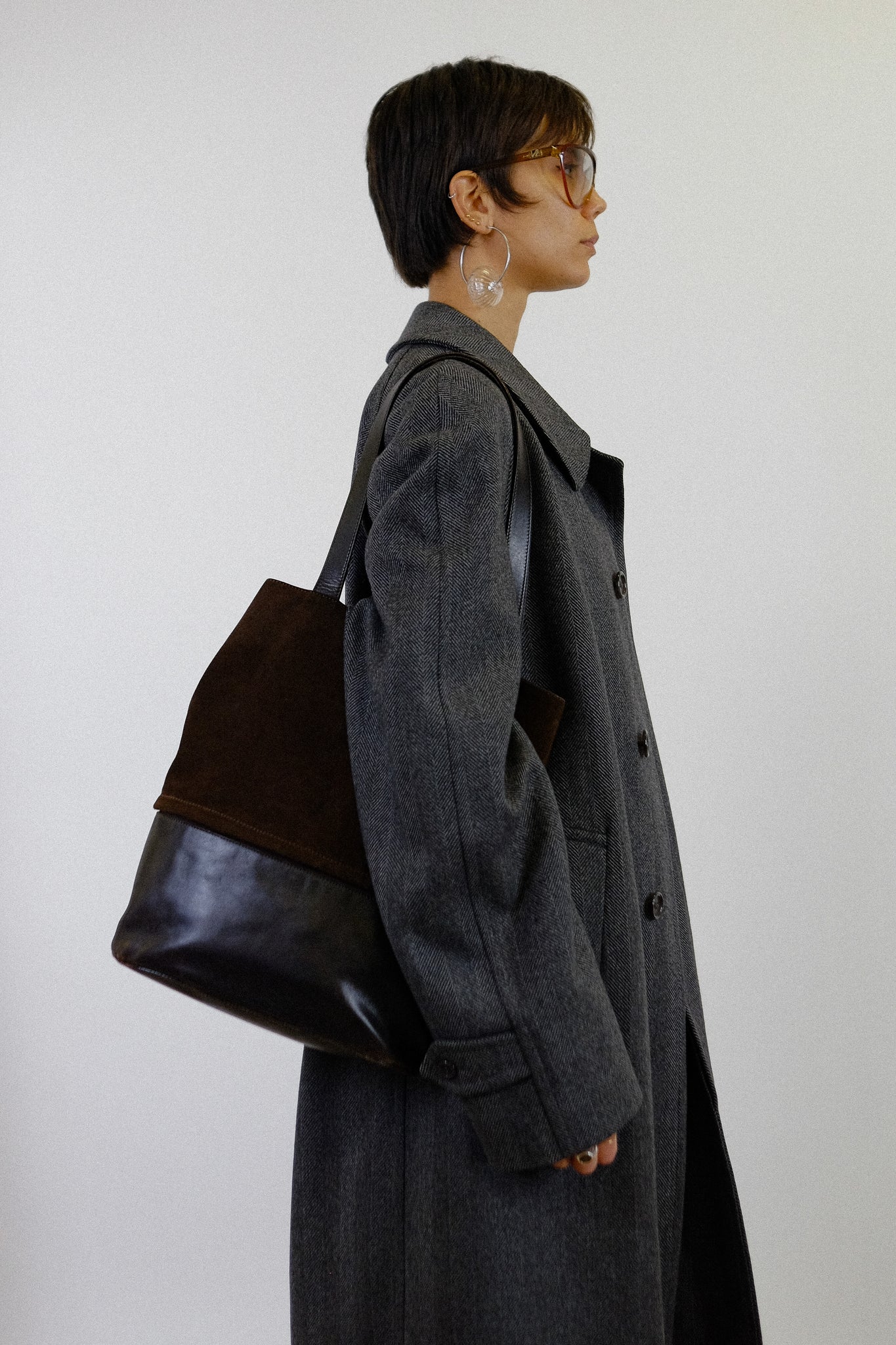 MAX MARA SUEDE BUCKET SHOULDER BAG IN CHOCOLATE BROWN