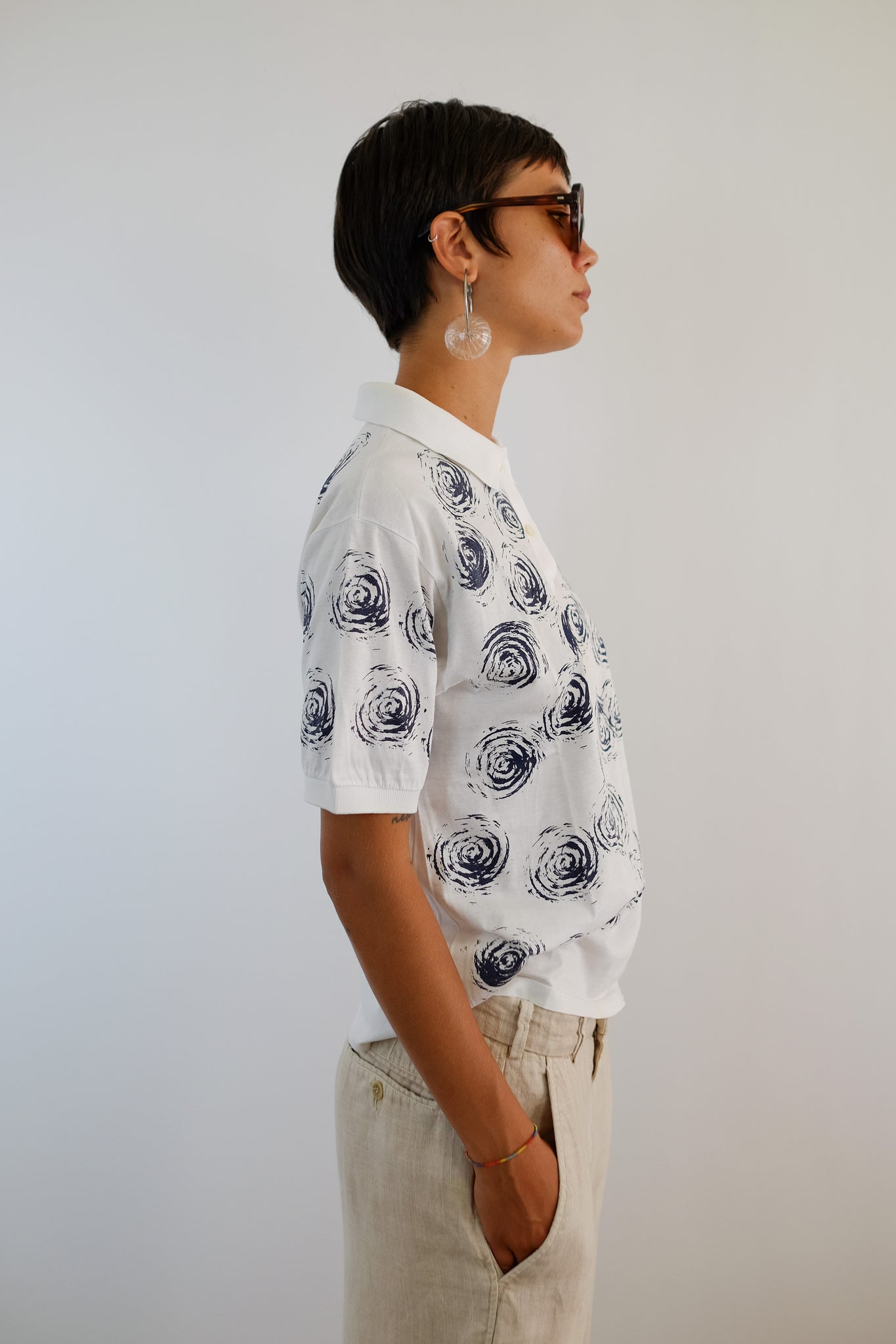 80S BRUNO ROMA SWIRL PRINT POLO IN COTTON JERSEY