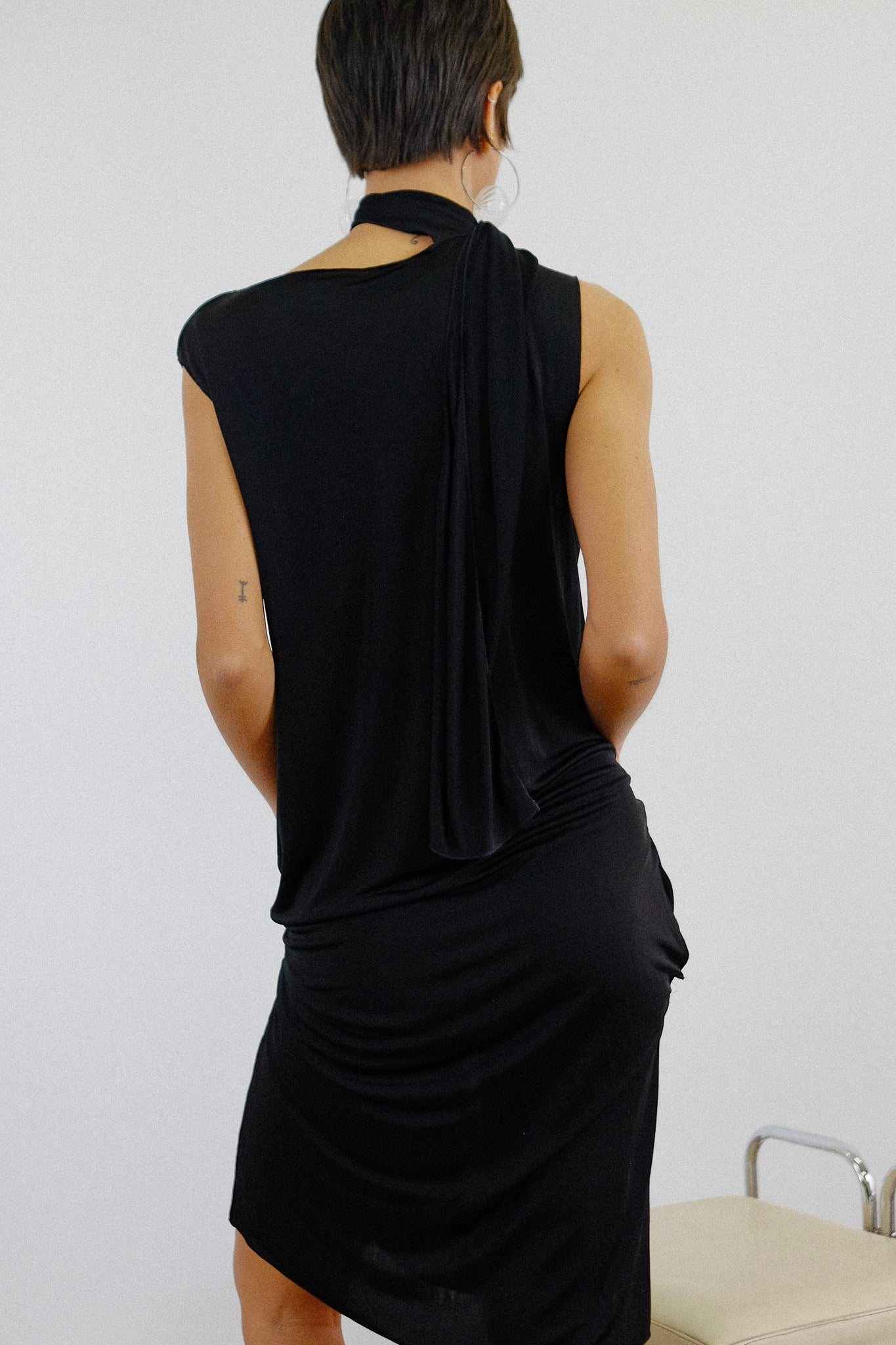 BOTTEGA VENETA TIE-NECK DRESS IN BLACK