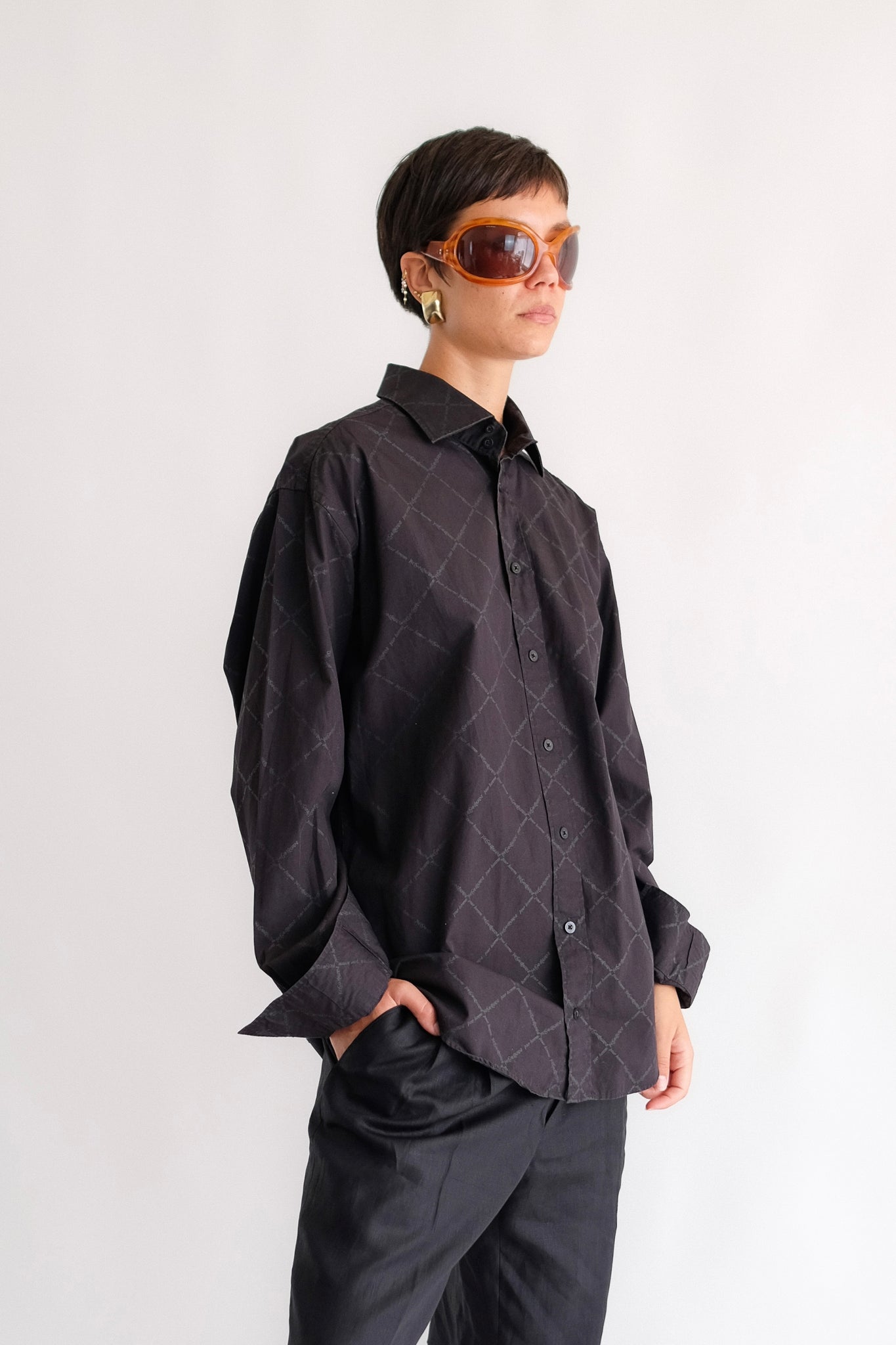 YVES SAINT LAURENT MINI MONOGRAM SHIRT IN BLACK COTTON
