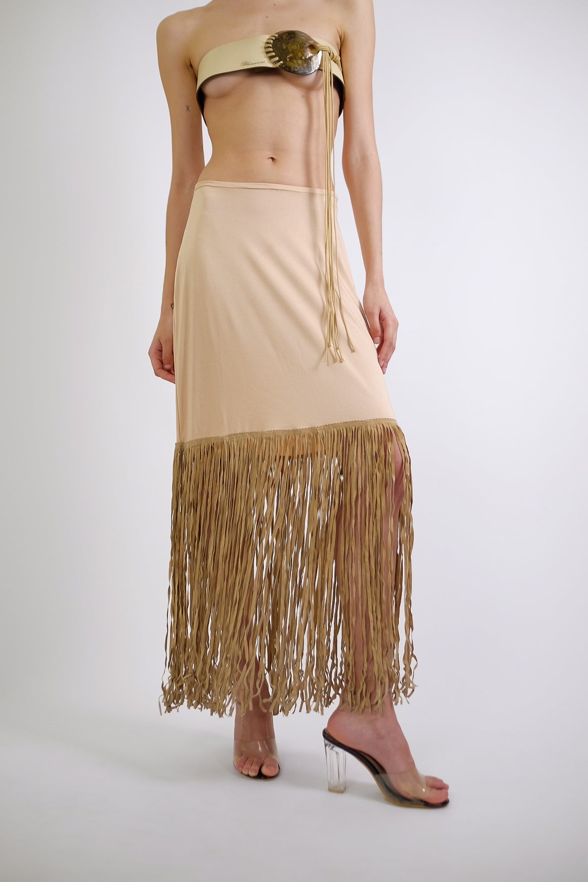 PLEIN SUD LEATHER FRINGE SKIRT