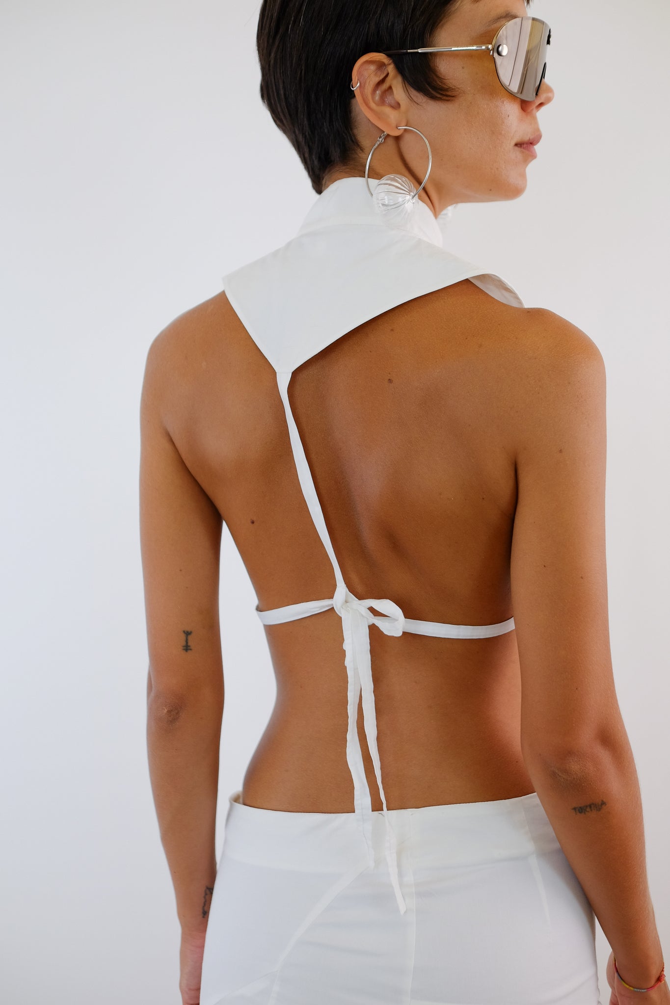CHANTAL THOMASS TIE SHIRT TOP IN WHITE COTTON