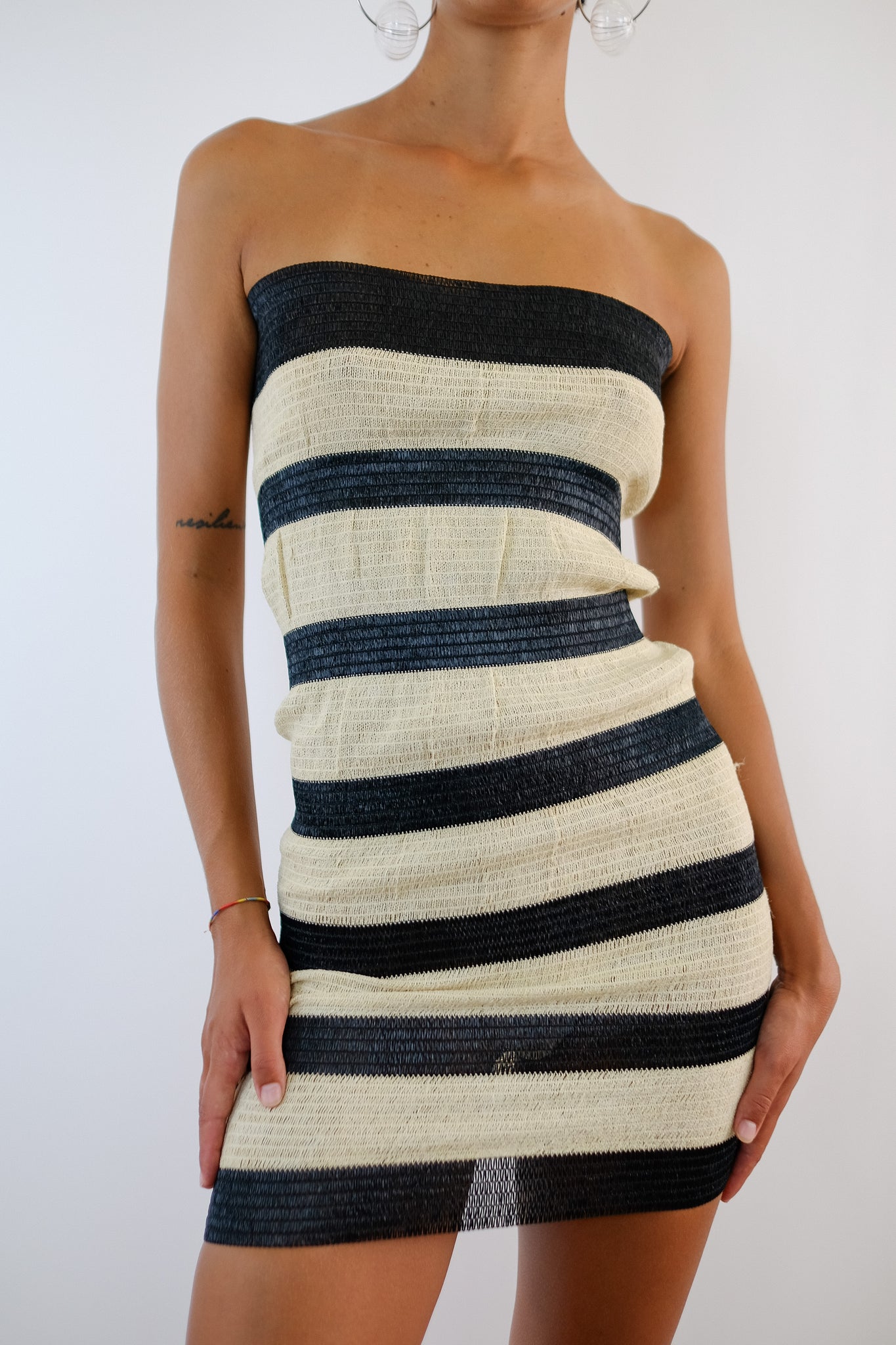 UN CERTAIN REGARD STRIPED RAFFIA MINI DRESS
