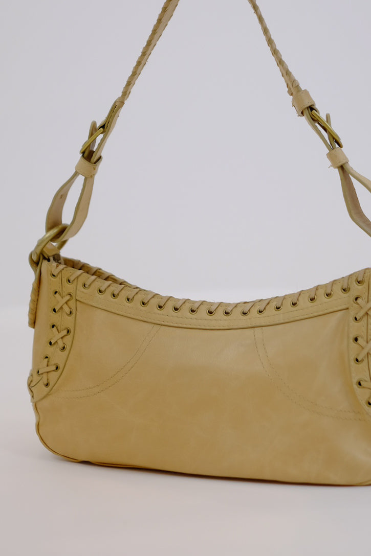 CAVALLI OVERSTITCHED LEATHER SHOULDER BAG