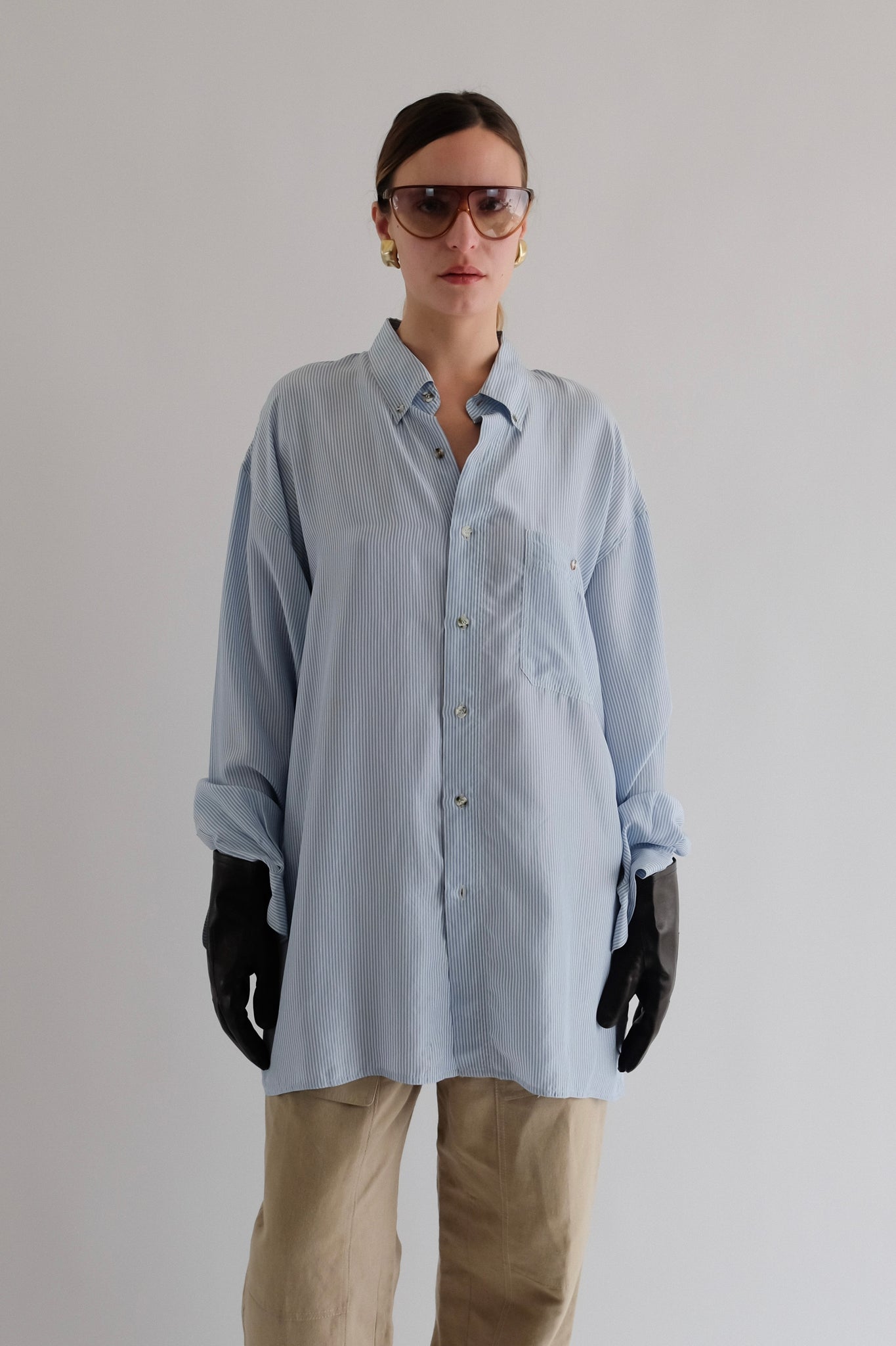 SILK OVERSIZED STRIPED SHIRT IN LIGHT BLUE