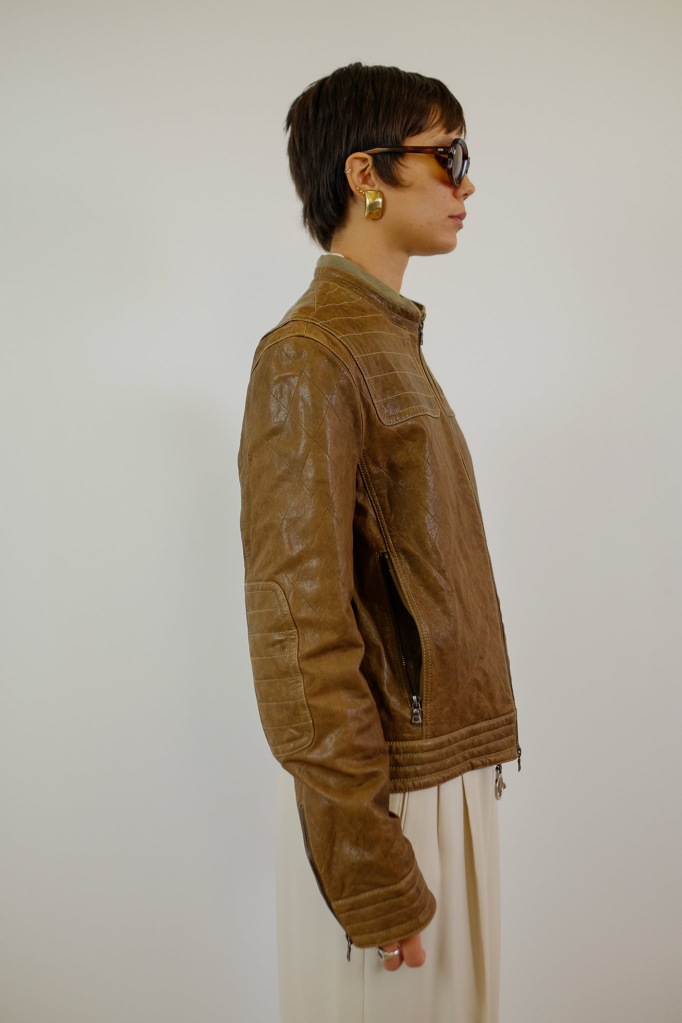 NEIL BARRETT LEATHER JACKET IN BROWN