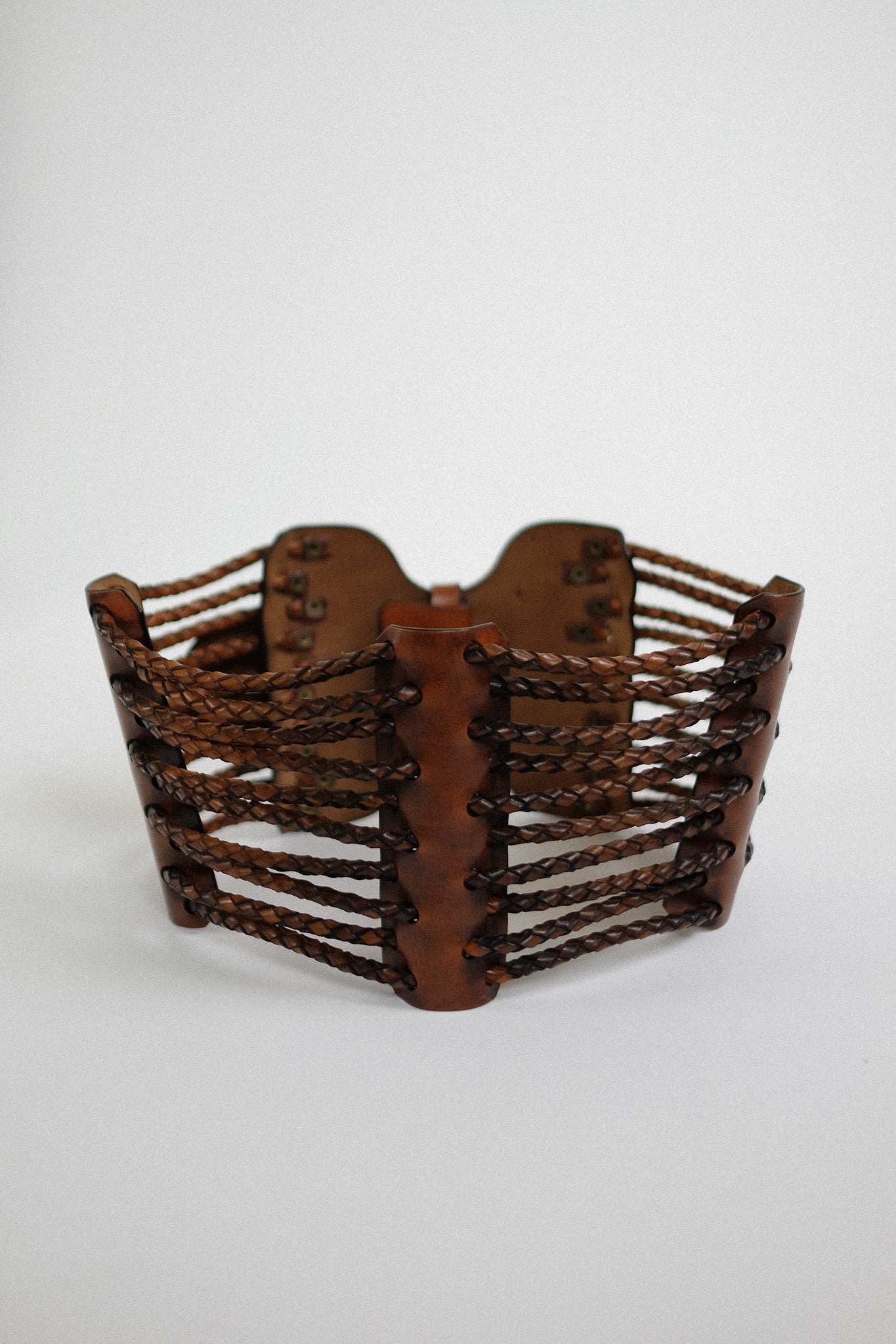 ARTISANAL HAND CRAFTED MAXI WOVEN LEATHER BELT IN BROWN