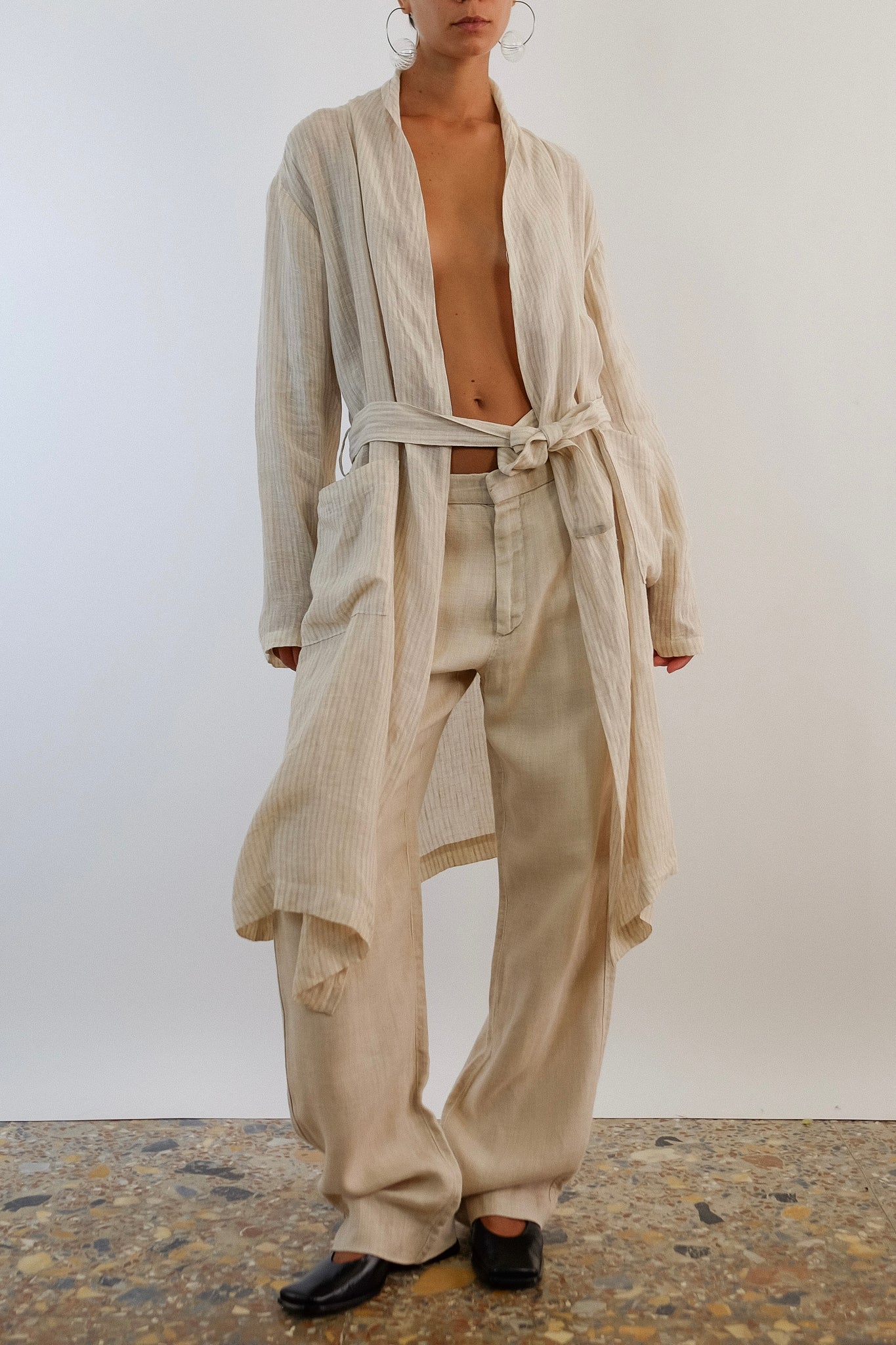 80S ISSEY MIYAKE - PLANTATION LINE ROBE IN ECRU LINEN