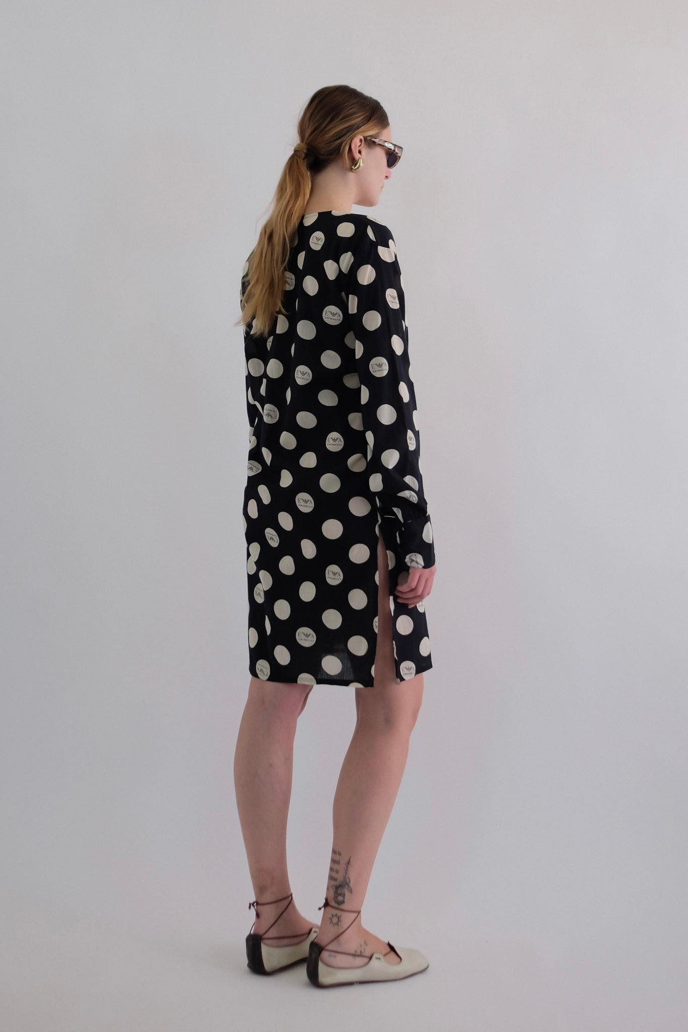 1990S ARMANI COTTON POLKA DOT DRESS IN BLACK AND WHITE VOILE