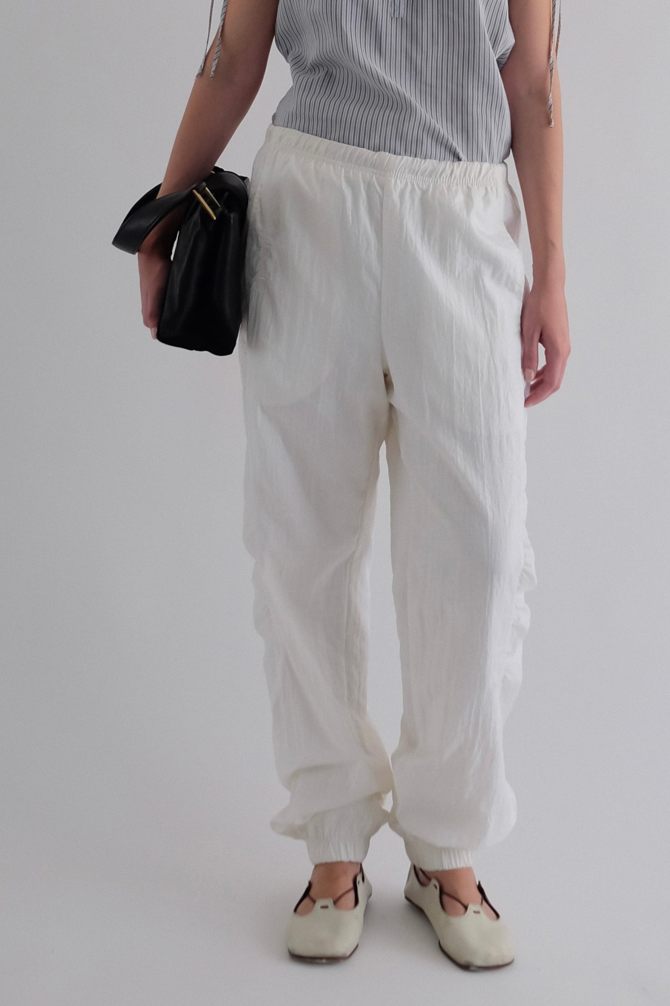 80S SERGIO TACCHINI PANELED-RUCHED SPORT PANTS IN WHITE