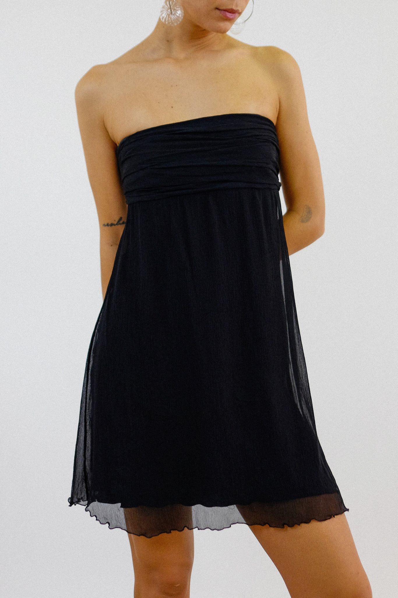 BLUMARINE SILK CHIFFON MINI DRESS IN BLACK