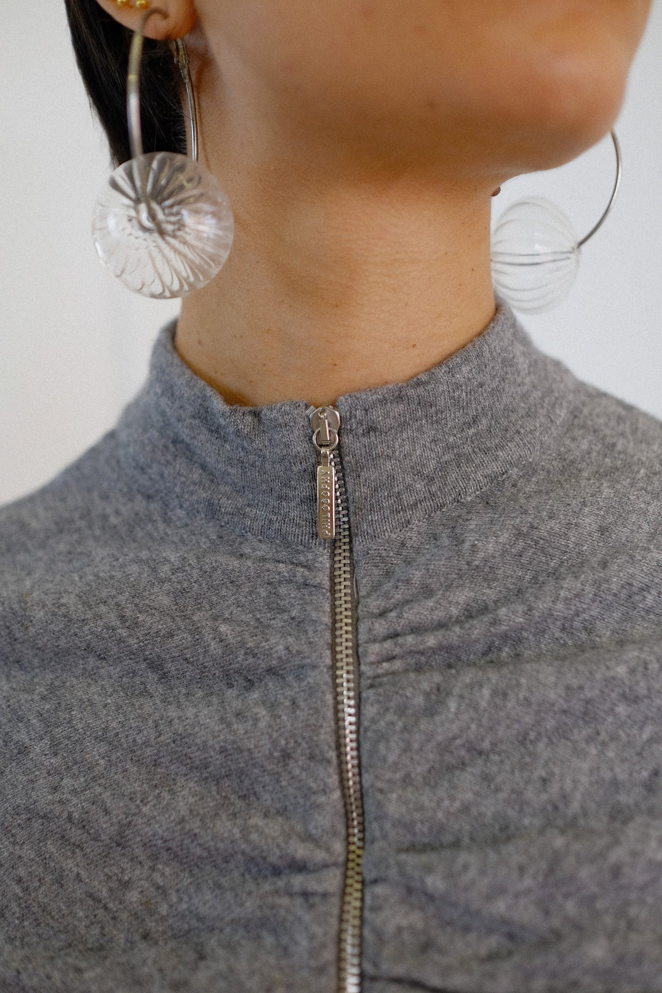 PHILOSOPHY BY ALBERTA FERRETTI RUCHED KNIT TOP IN LIGHT GREY