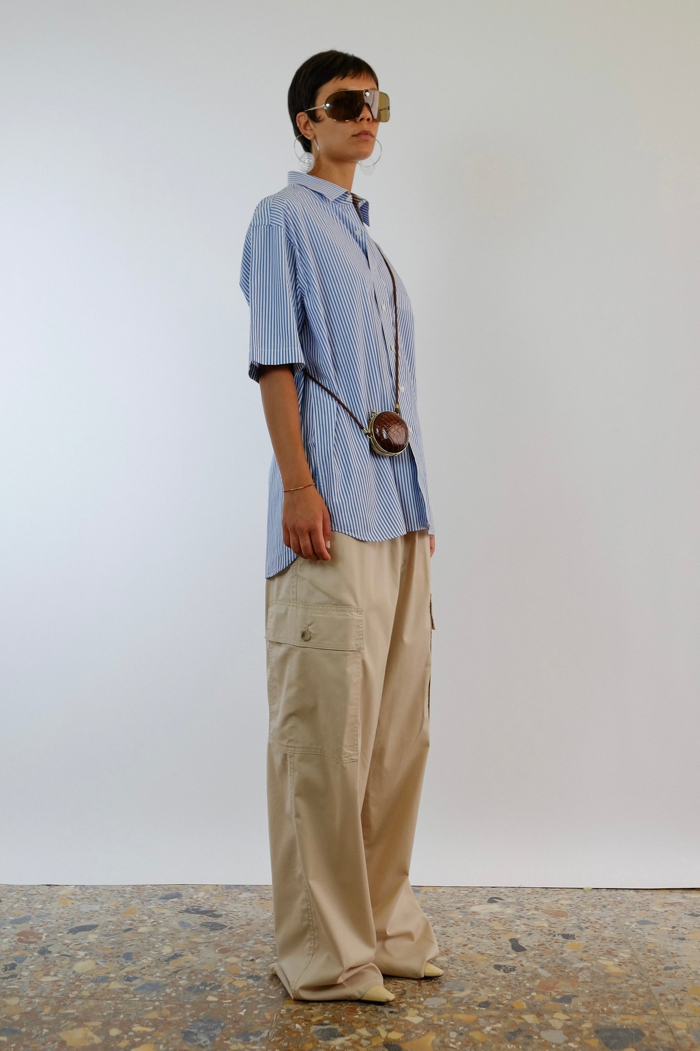 YVES SAINT LAURENT SHIRT IN BLUE STRIPE COTTON
