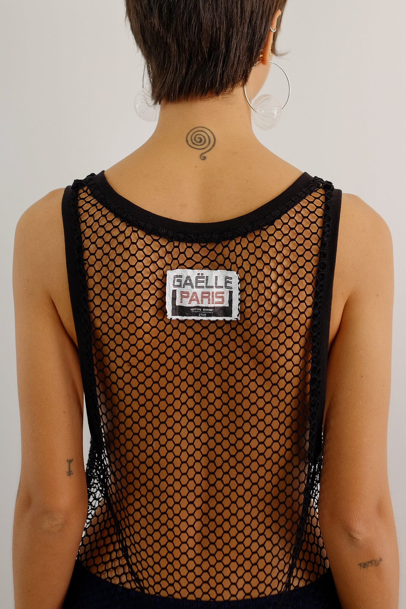 GAELLE PARIS 2015 COLLECTION NUDE NET DRESS IN BLACK