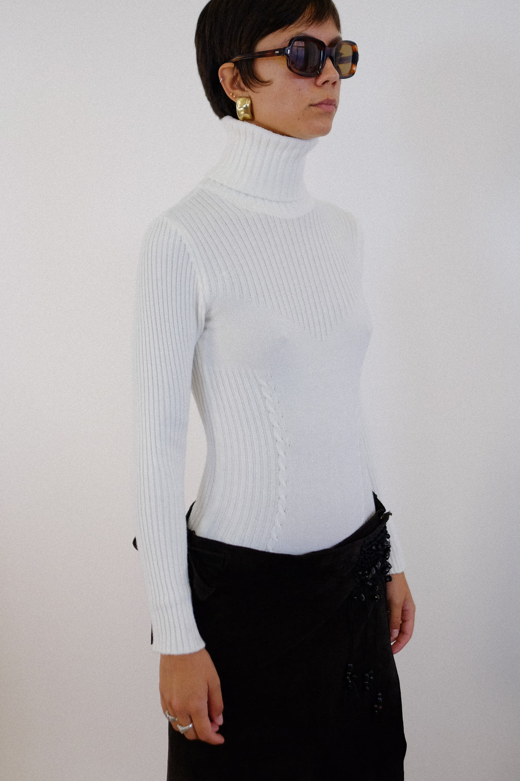 DOLCE & GABBANA CABLE KNIT BODYSUIT IN WHITE